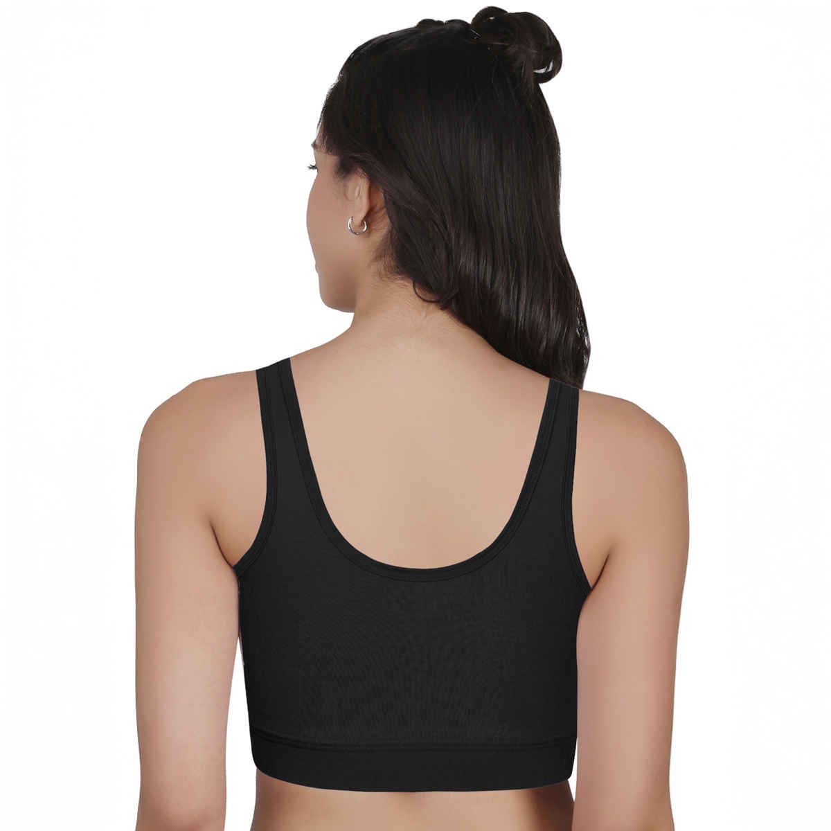 D'Chica Broad Strap Cotton Gym Bra For Women's | Removable Pads | Black | M