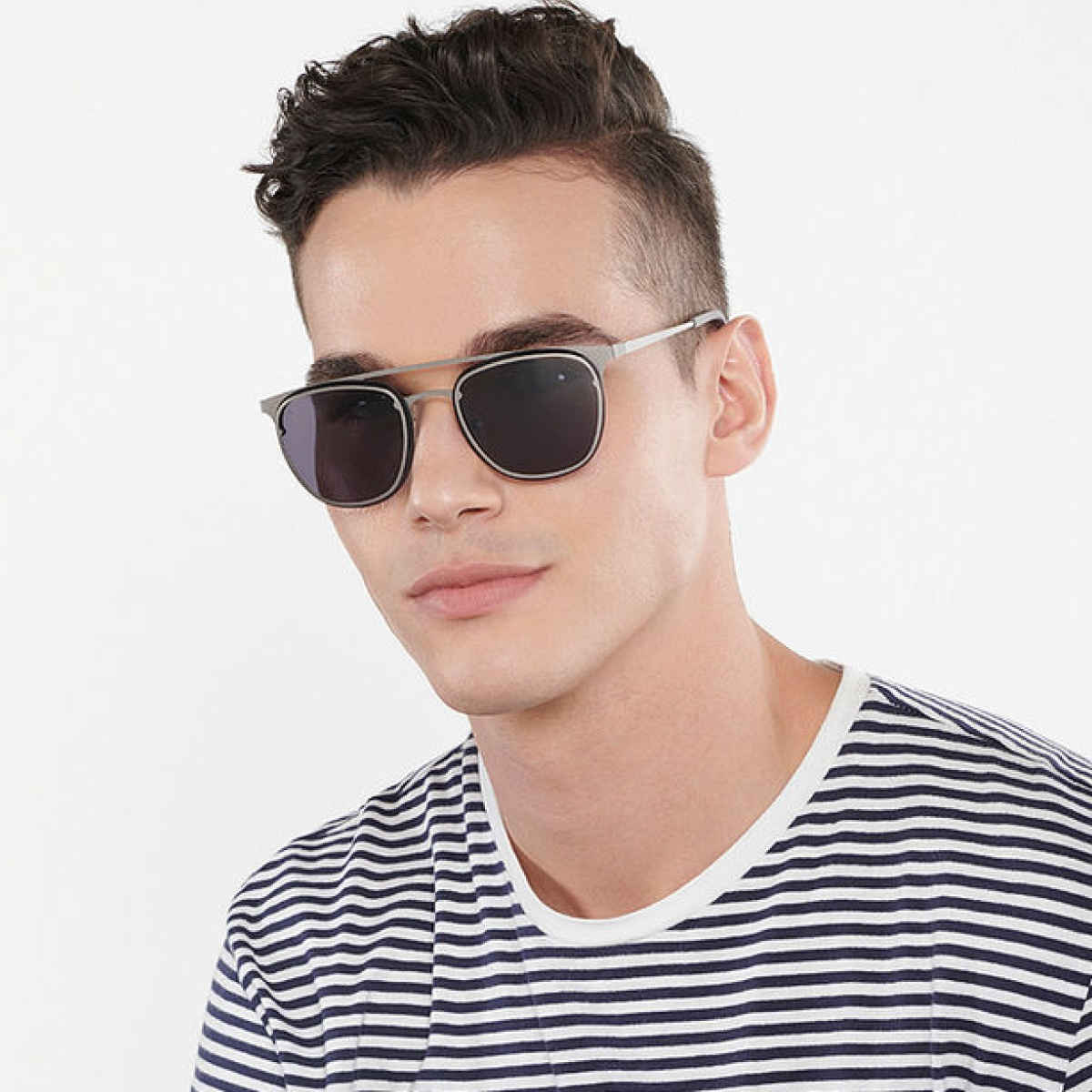 Vincent Chase By Lenskart Unisex Solid Stainless Steel Clubmaster Sunglasses | Dark Grey - M