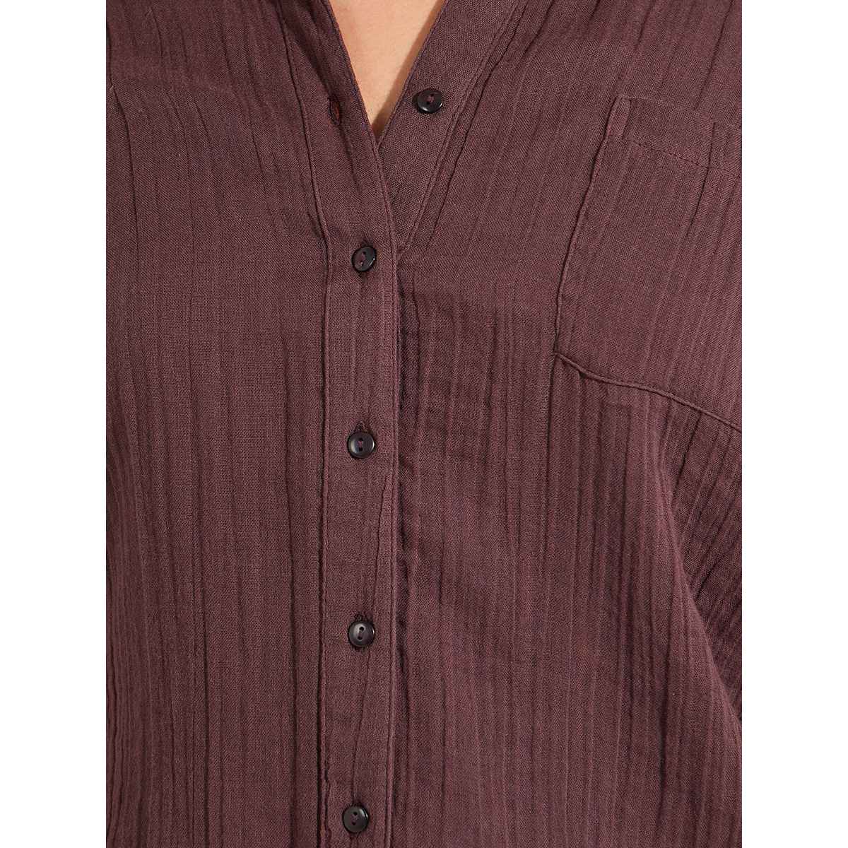 Styli Women's Textured Button Down Shirt with Regular Fit and Roll-up Sleeves | Brown - M