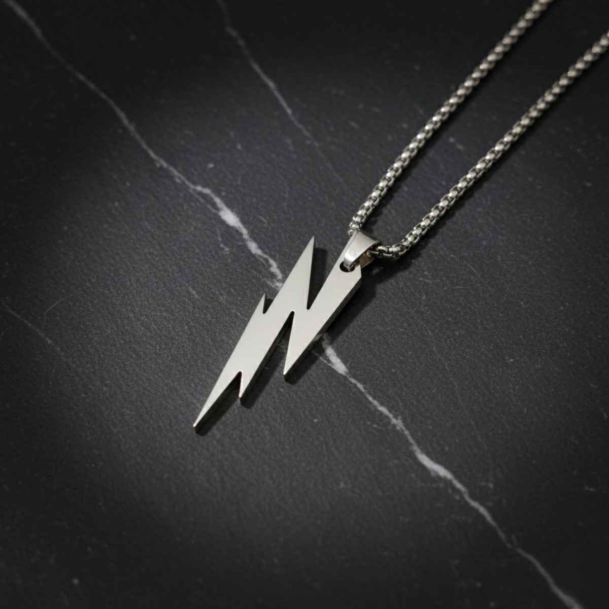 The Opal Factory Men's Jewelry Big Lightening Pendant Chain | Necklace-086 | Silver