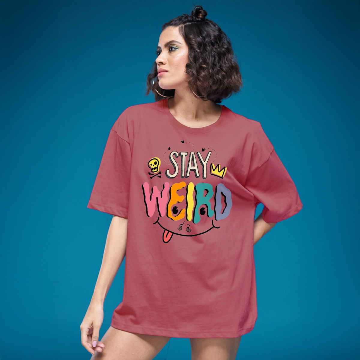 Smartees Womens Oversize Printed T-shirt | WW - 2031 | Onion Pink - M