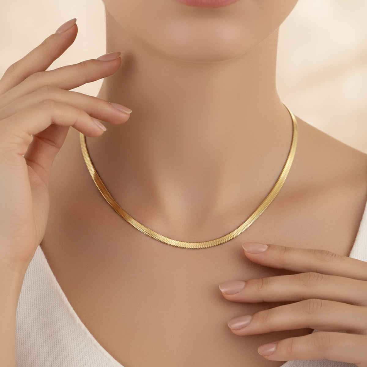 LabelShe Gold Plated Stainless Steel Flat Snake Chain Necklace | LS-NCK-67042