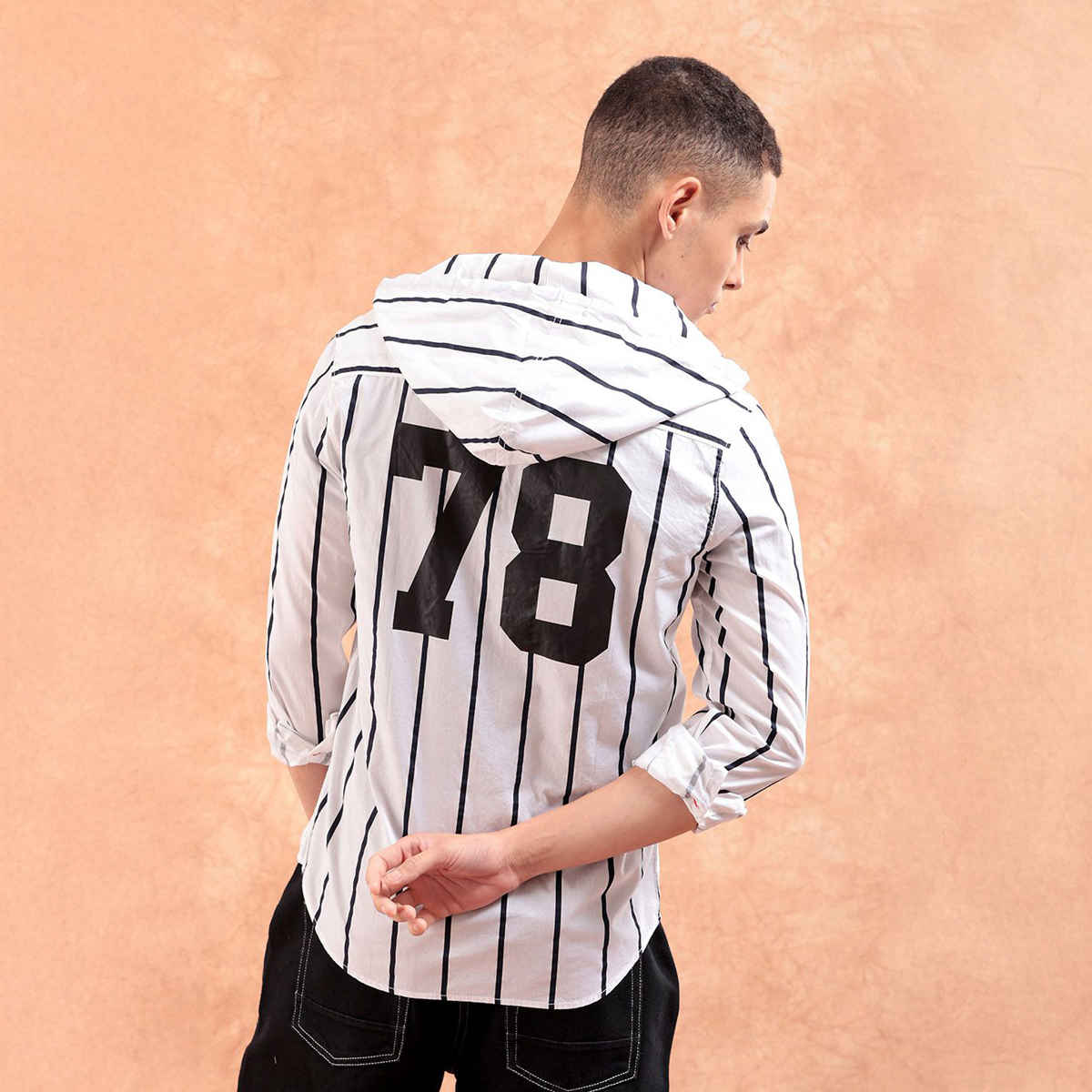 The Indian Garage Co Men's Slim Fit Vertical Striped Casual Shirt | White - 2XL