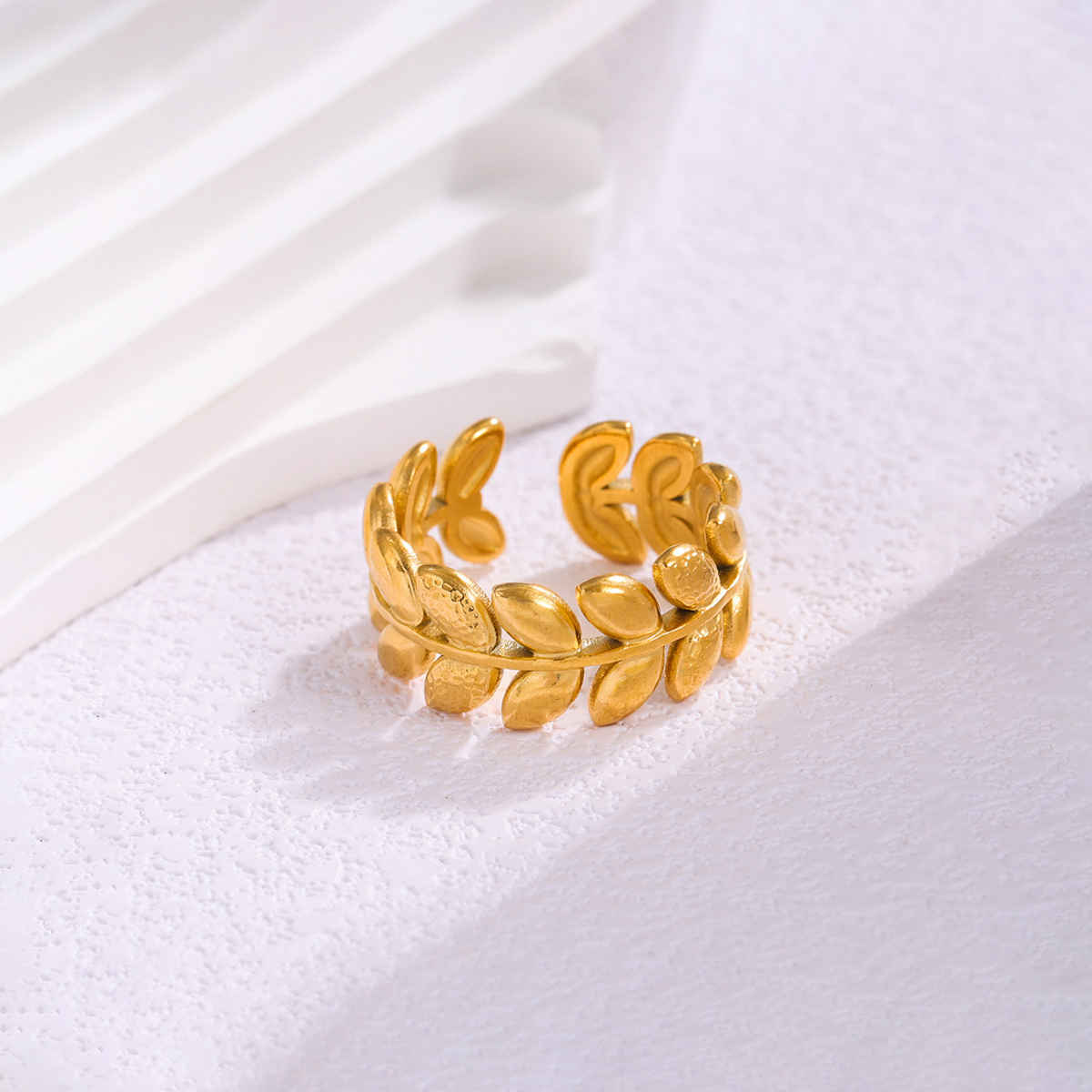 Label She Gold Plated Anti Tarnish Stainless Steel Leaf Themed Adjustable Ring | LS-RNG-72161