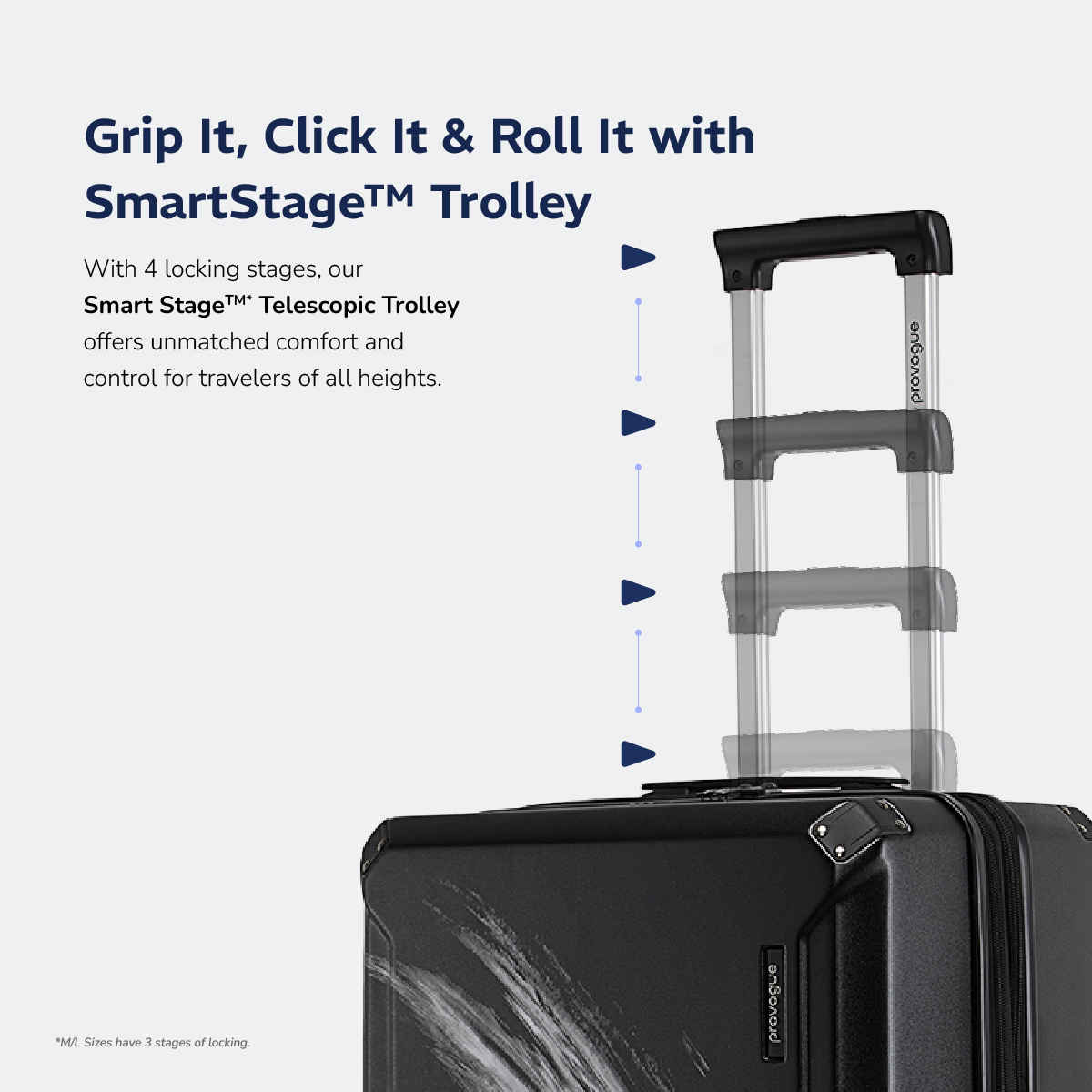 Provogue Wave Hard-Sided PC Cabin Luggage Trolley Bag | Midnight Black - 55 cm