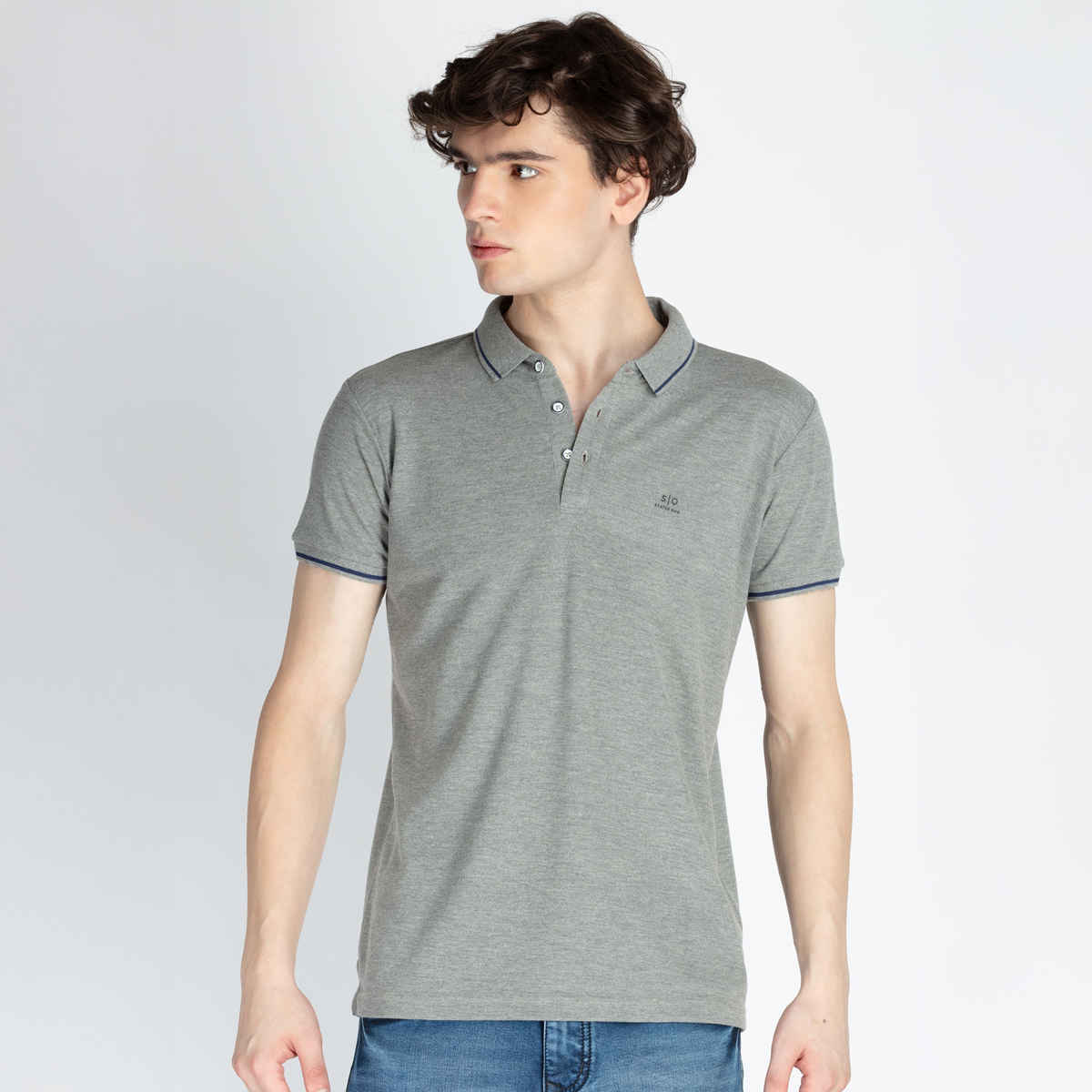 Status Quo Men Polo T-shirt - Grey Mel | Slim Fit, Tipping Collar | XXL