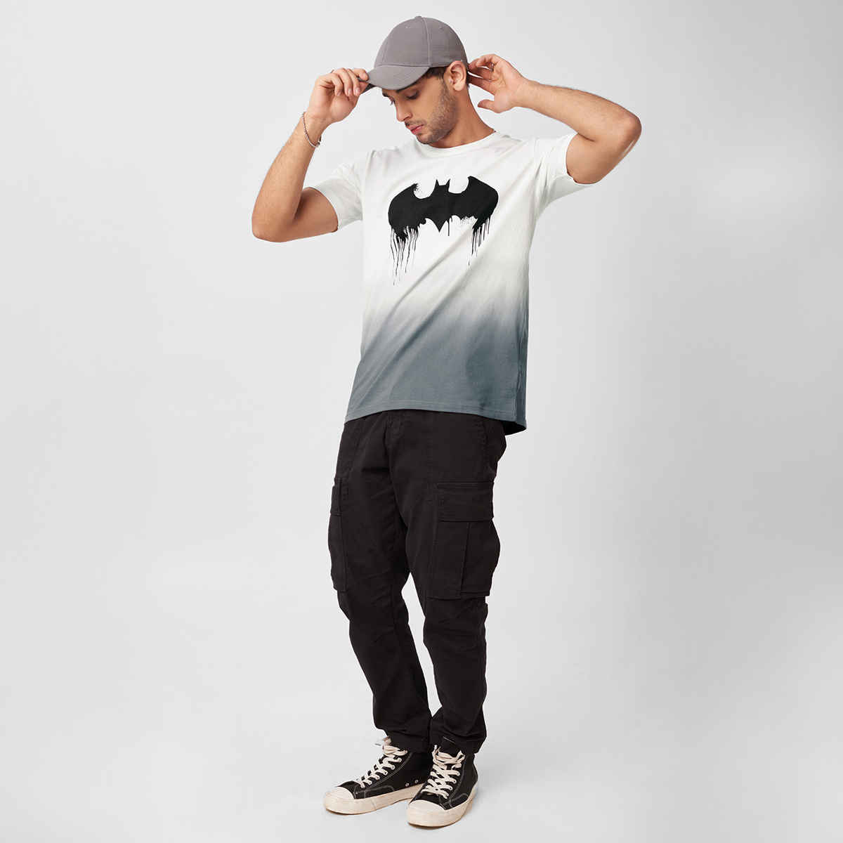 The Souled Store Men's Regular Batman- Logo (Drip) T-Shirts | White | M