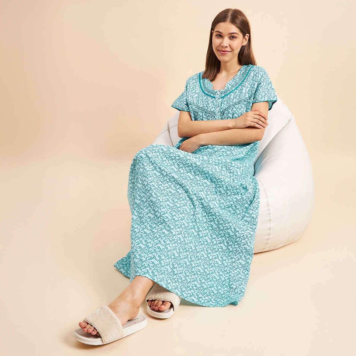 Sweet Dreams Women Half Sleeves Night Gown - M Ocw | 2992 Mint