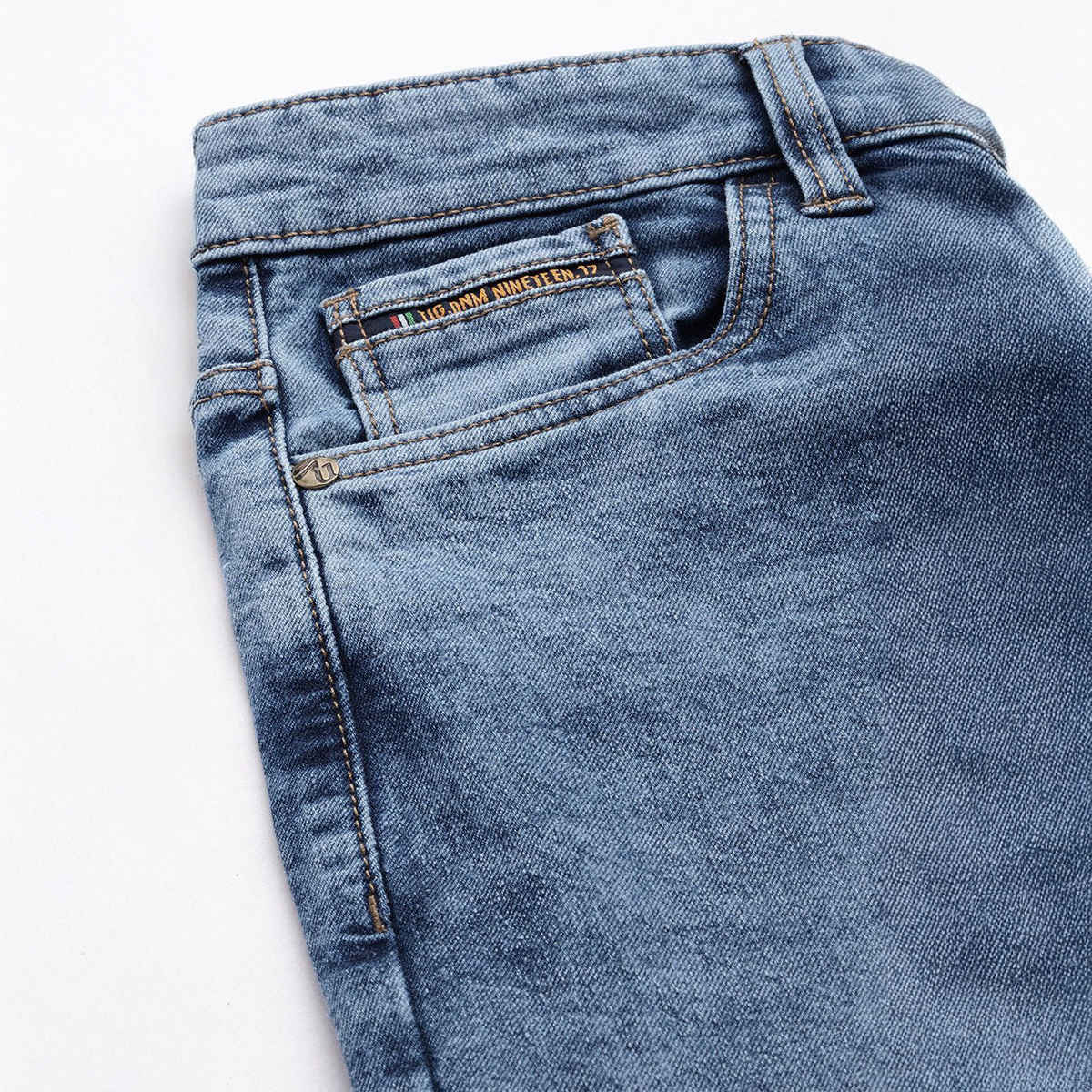 The Indian Garage Co Men's Slim Fit Solid Casual Jeans | Blue - 32