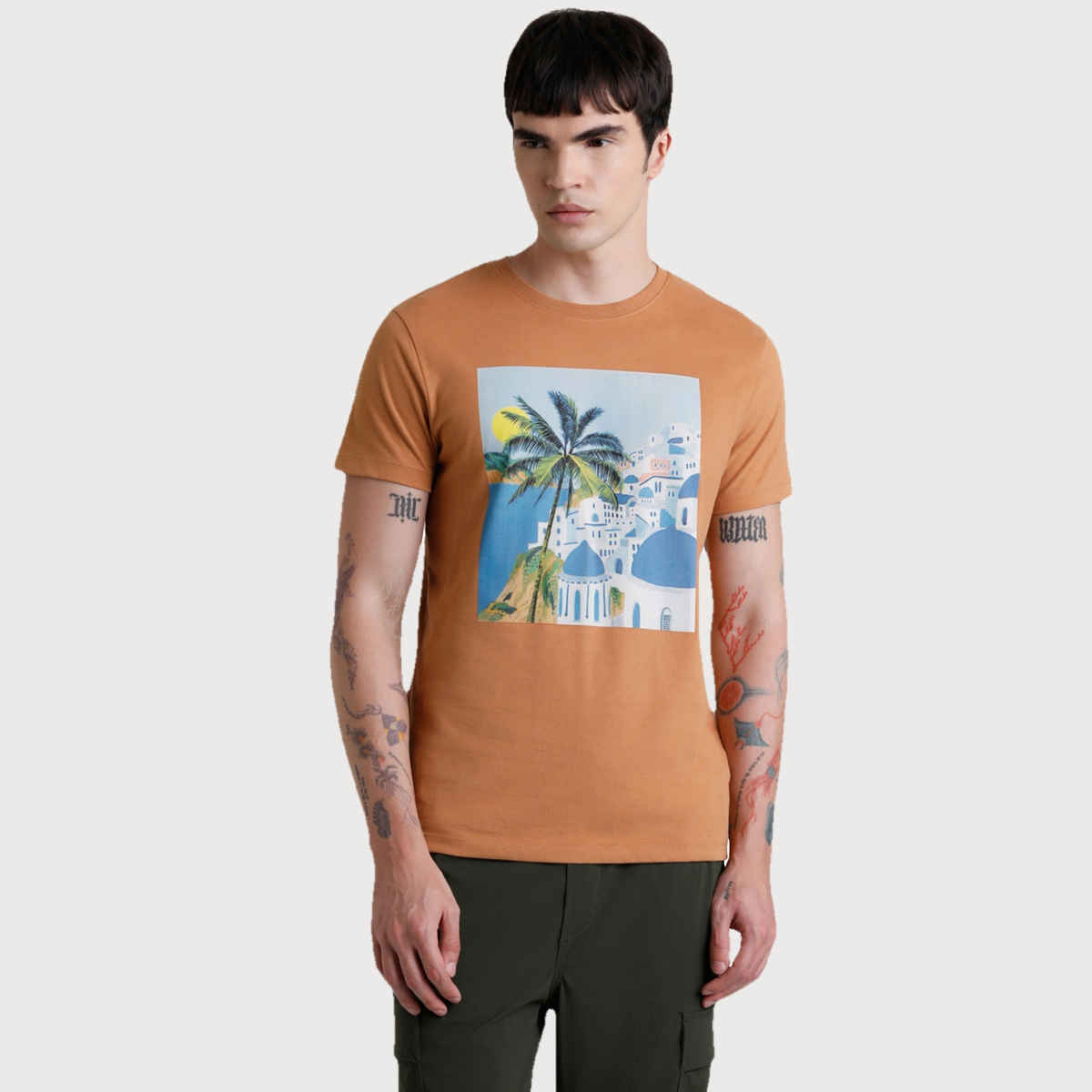 JACK & JONES Men's Graphic Print Crew Neck T-shirt | Brown - M