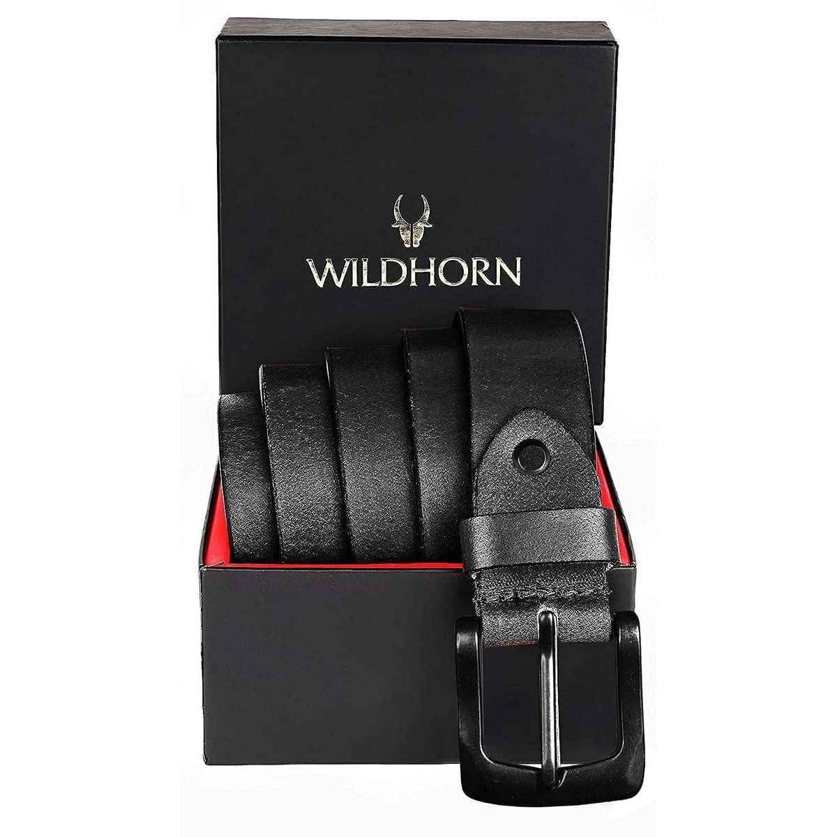 Wildhorn Men's Solid Genuine Leather Leather Belt | Black - Free Size