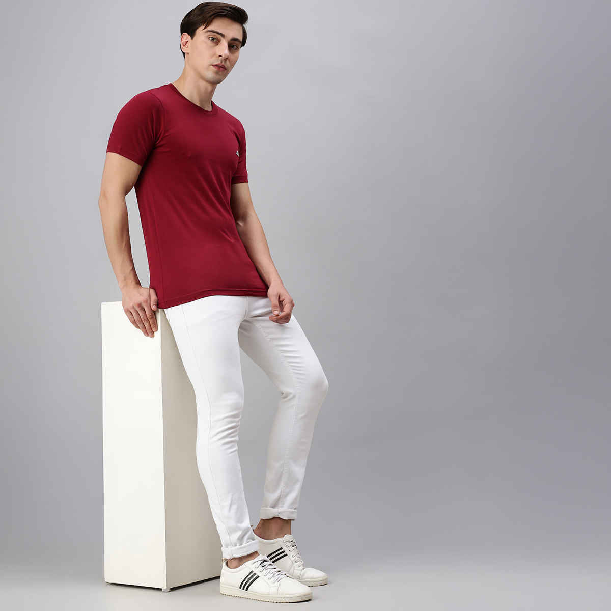Onn Men's Platina Pure Comfort Supima Cotton Round Neck T-Shirt | Maroon - M