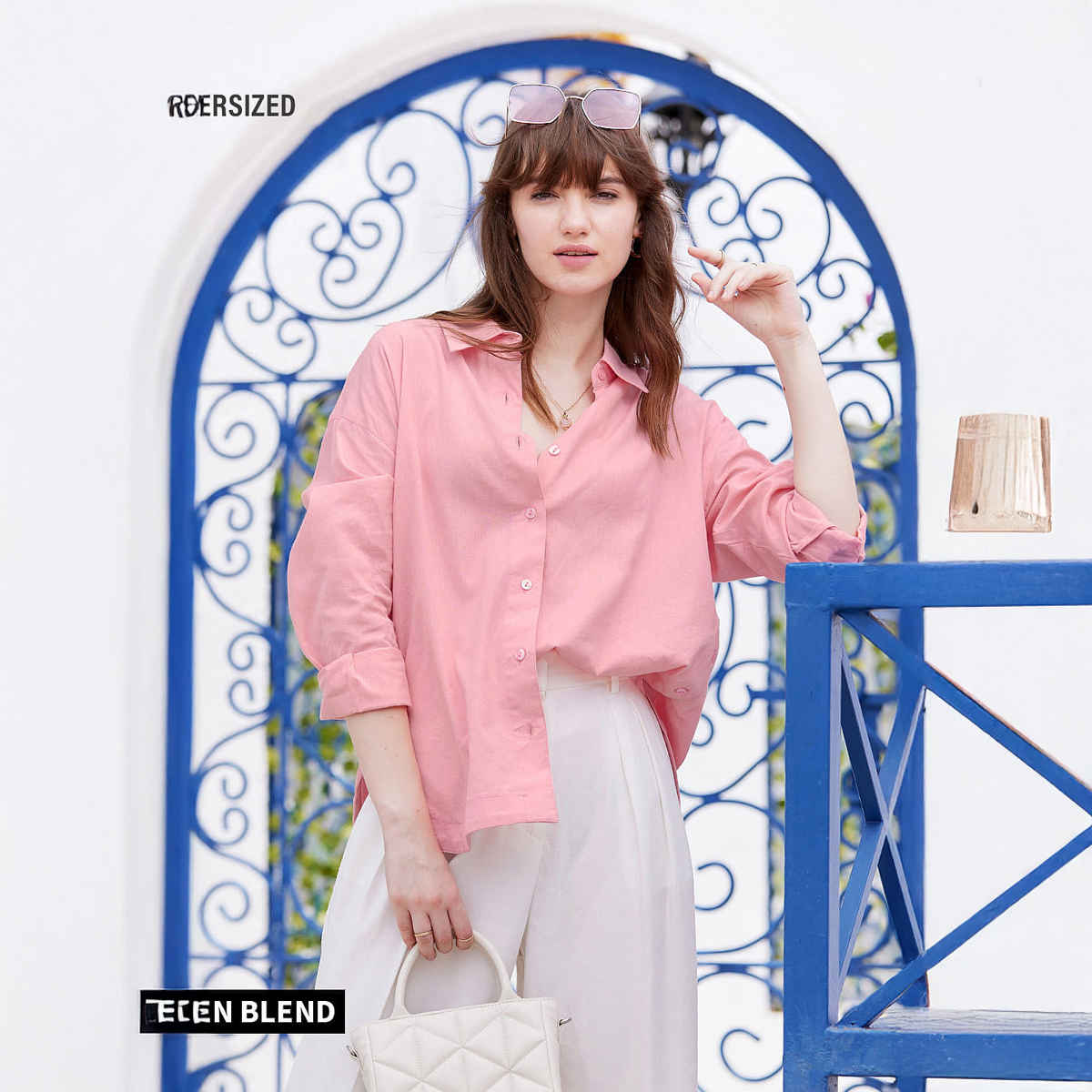 The Souled Store Women's Cotton Linen Boyfriend Shirt | Pink - L