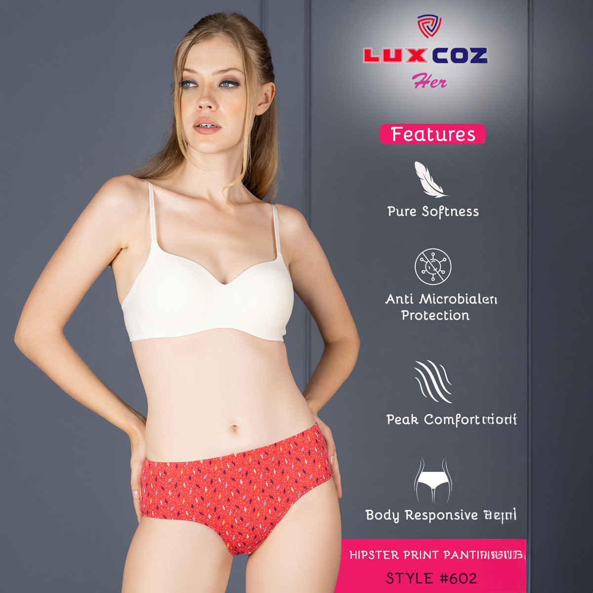 Lux Cozi Her Pure Cotton Hipster Printed Panty | Multicolor | Size-100 | Pack Of 4