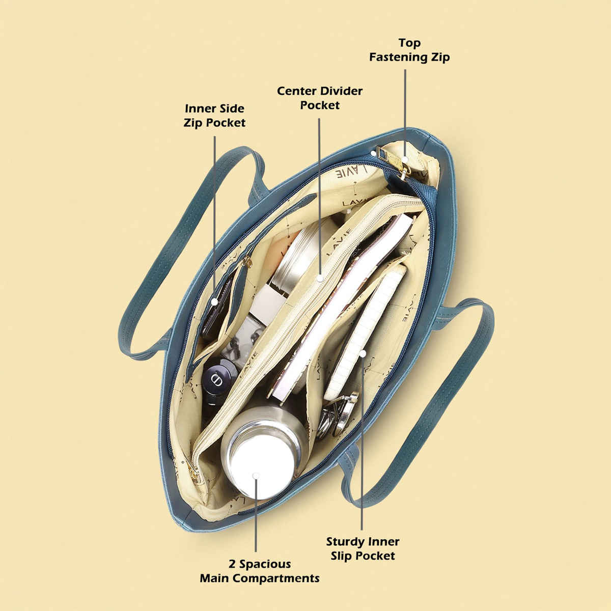 Lavie Women's Synthetic Tote Handbag | Textured Design | Large | Green