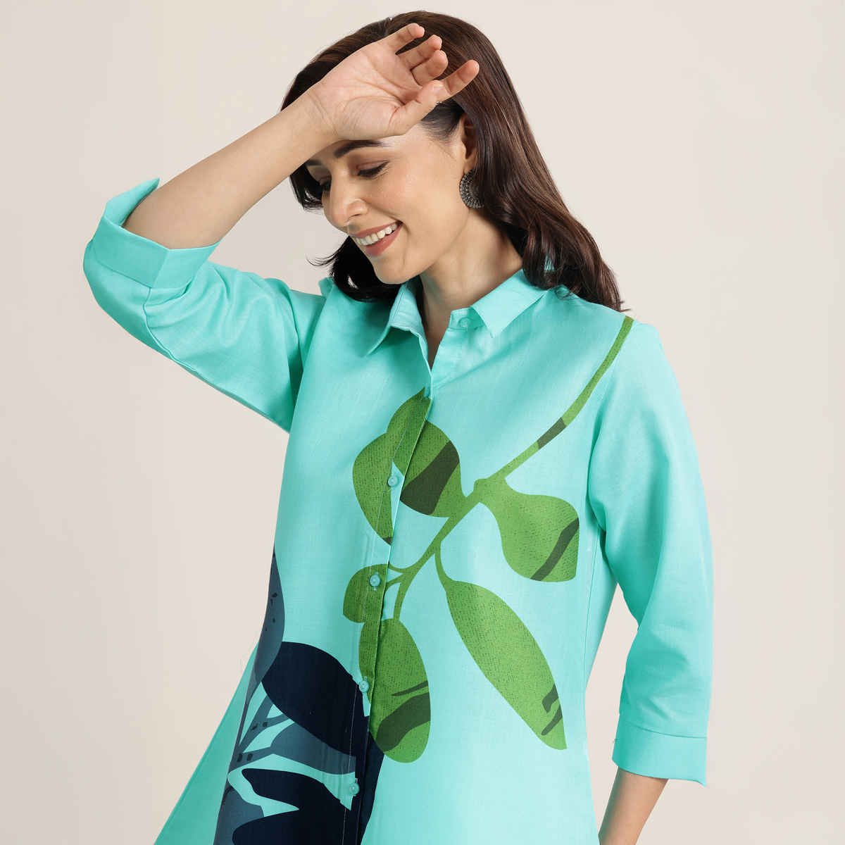 Libas Women's Printed Cotton Blend Straight Short Kurti | Blue - S