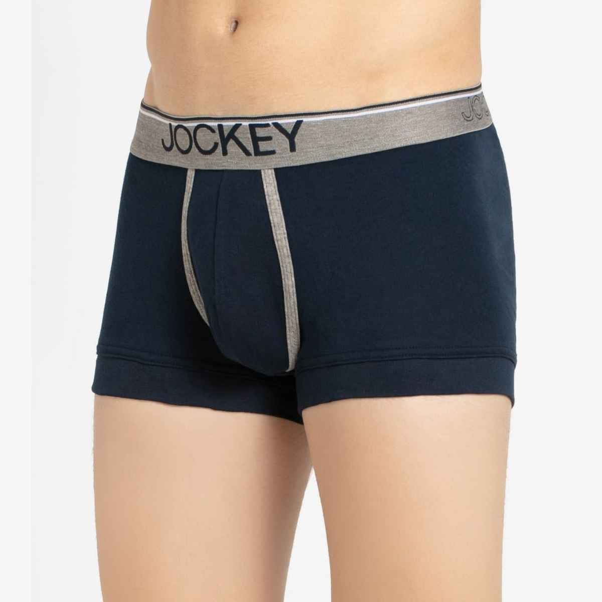 Jockey 8015 Men's Super Combed Cotton Rib Underwear Solid Trunk|Ultrasoft Waistband|PO2 | Navy-M