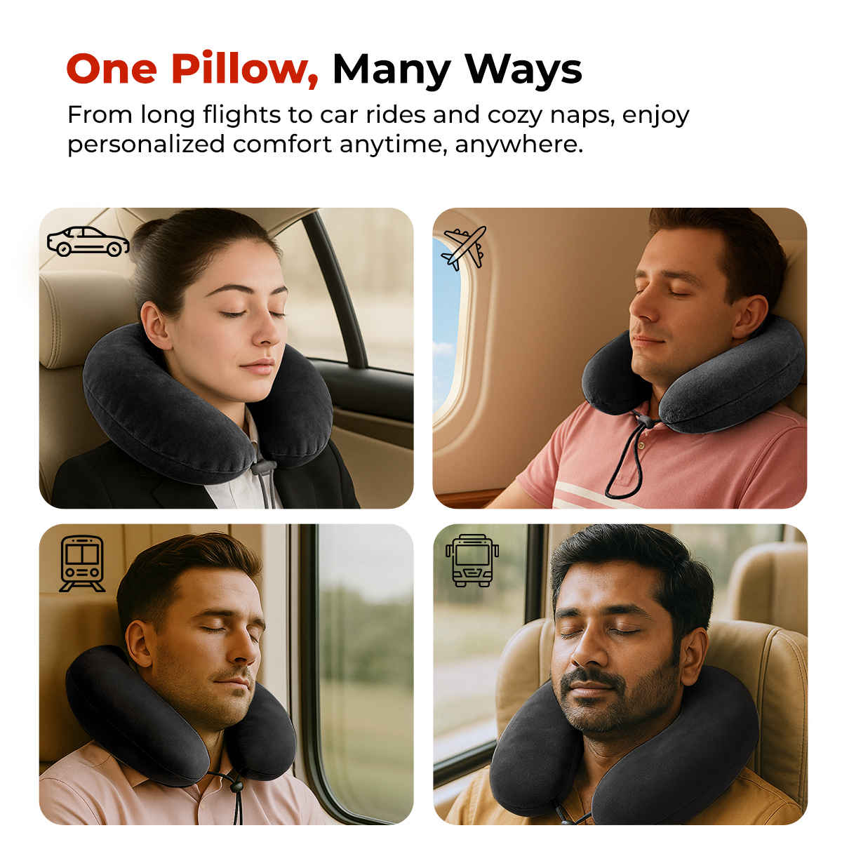Trajectory Unisex Solid Polyester Neck Pillow | Black - One Size