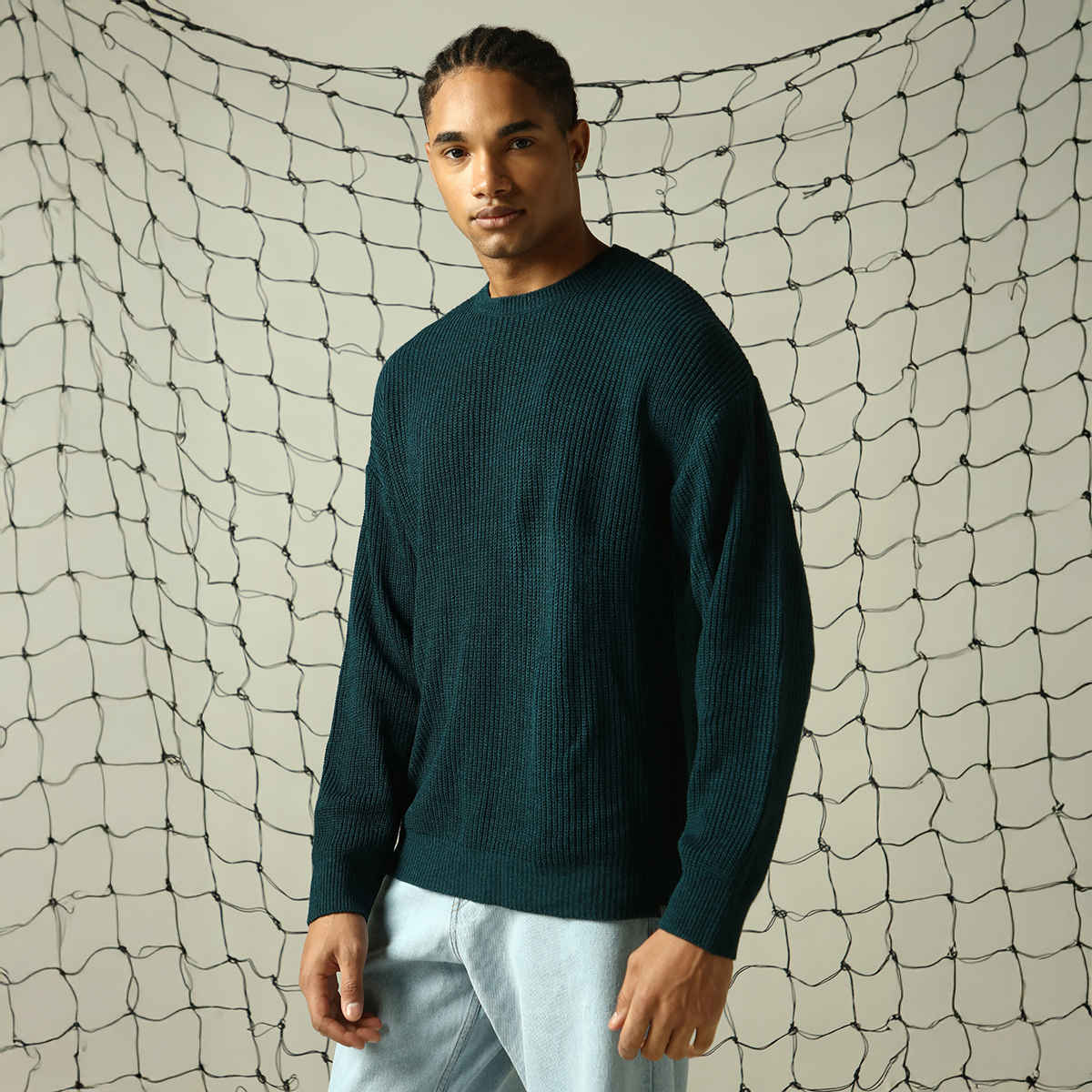 Hubberholme Men's Cable Knit Pullover | Dark Green - L