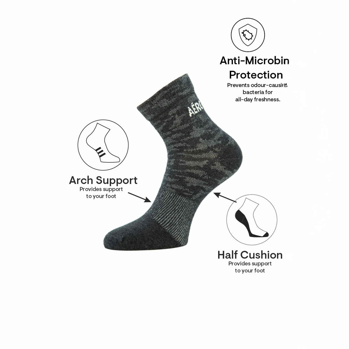 Aeropostale Men's Flat Knit Ankle Socks | Idea-1740Bna | Black, Navy and Anthra