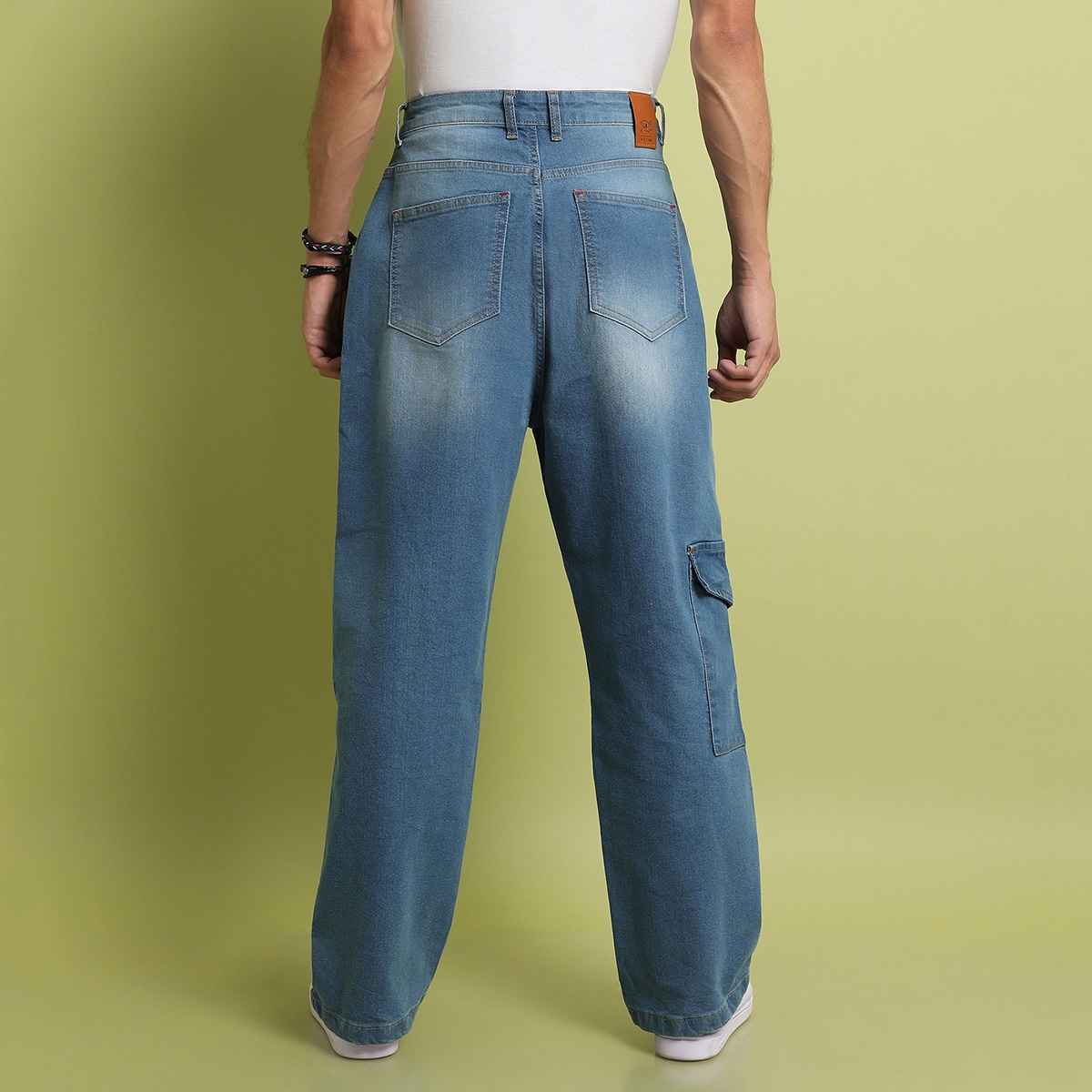 Campus Sutra Men's Asymmetrical Stitch Denim Jeans | Blue - 34