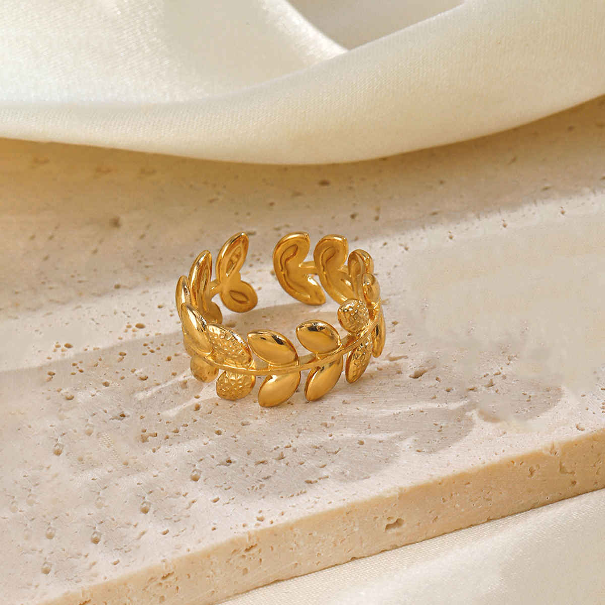 Label She Gold Plated Anti Tarnish Stainless Steel Leaf Themed Adjustable Ring | LS-RNG-72161