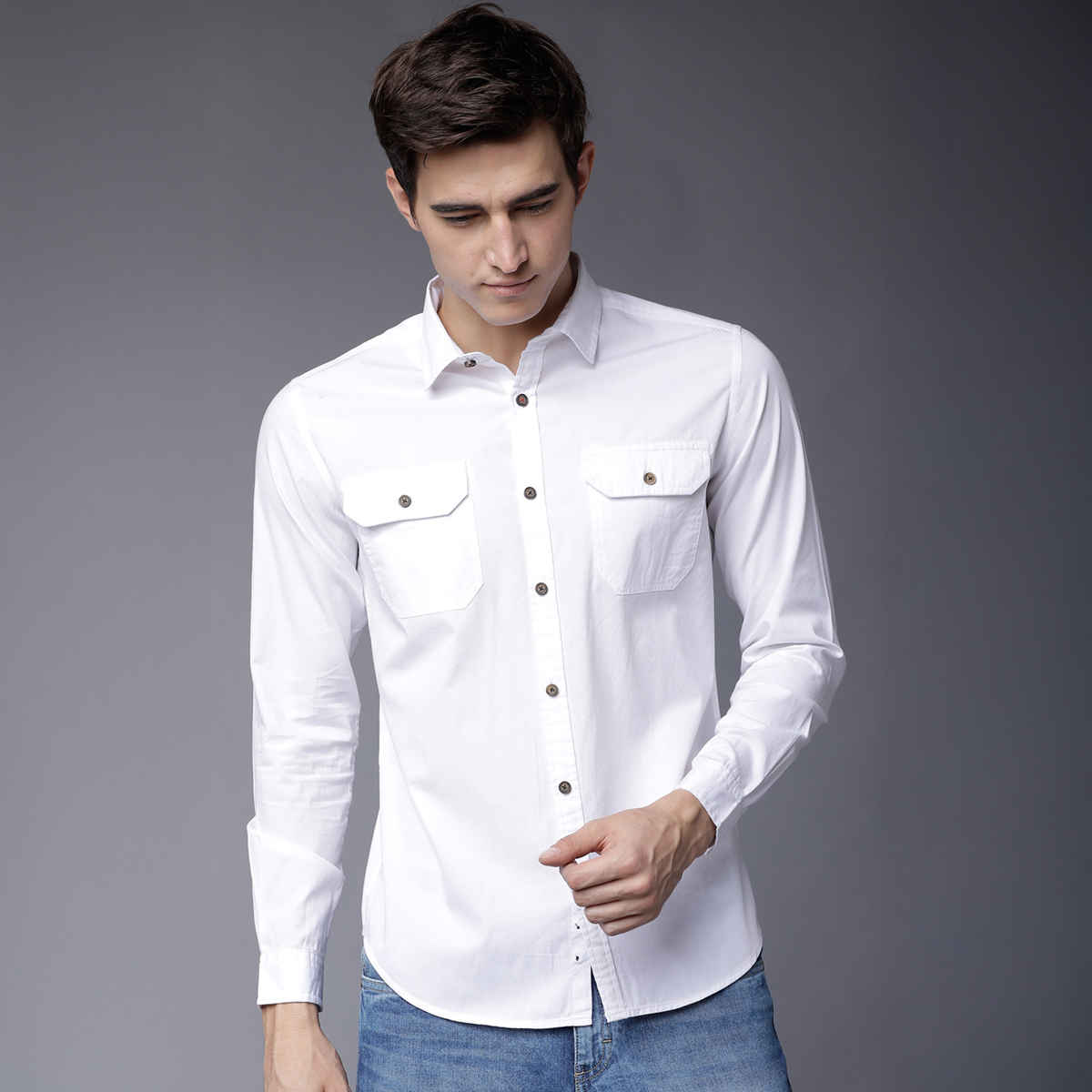 Highlander Men's Slim Fit Solid Casual Shirt | White - XL