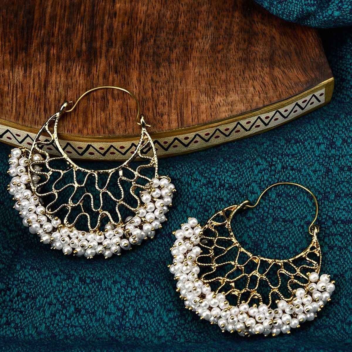 Fida White Beaded Golden Chandbali Earring
