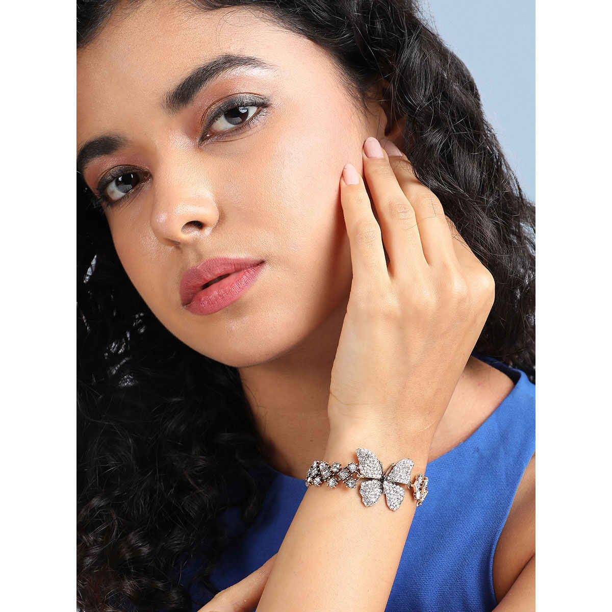 Sohi Crystal Butterfly Bracelet - Silver For Women's