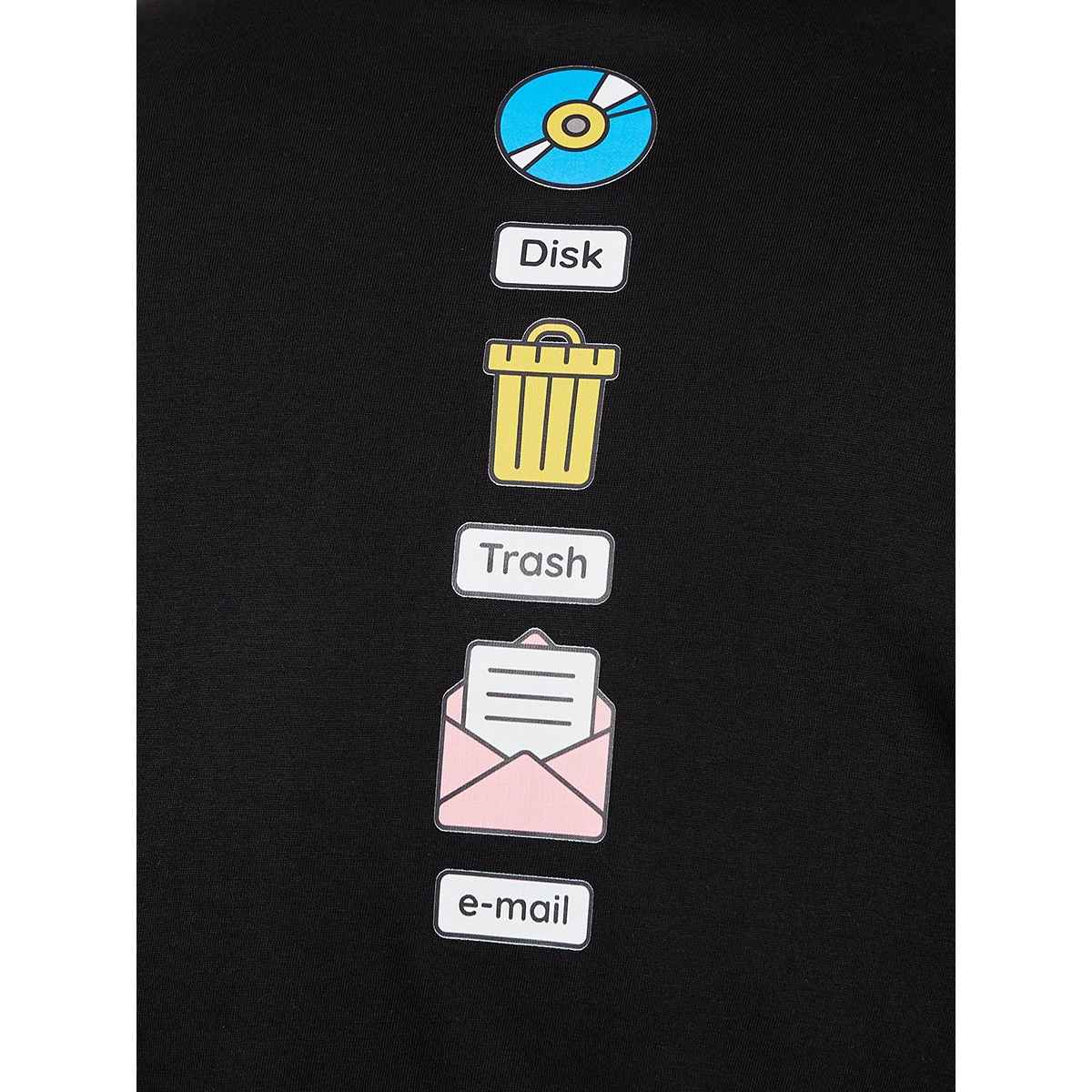 Styli Men's 3/4 Sleeve Drop Shoulder T-shirt with Cartoon Print | Black - S