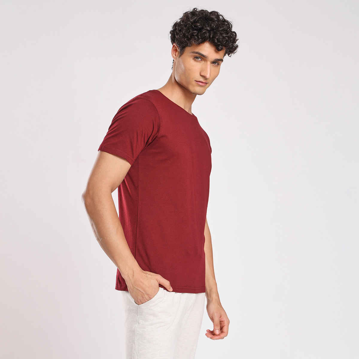 Nobero Men's Plain Classic Fit T-shirt | Wine Red - XL