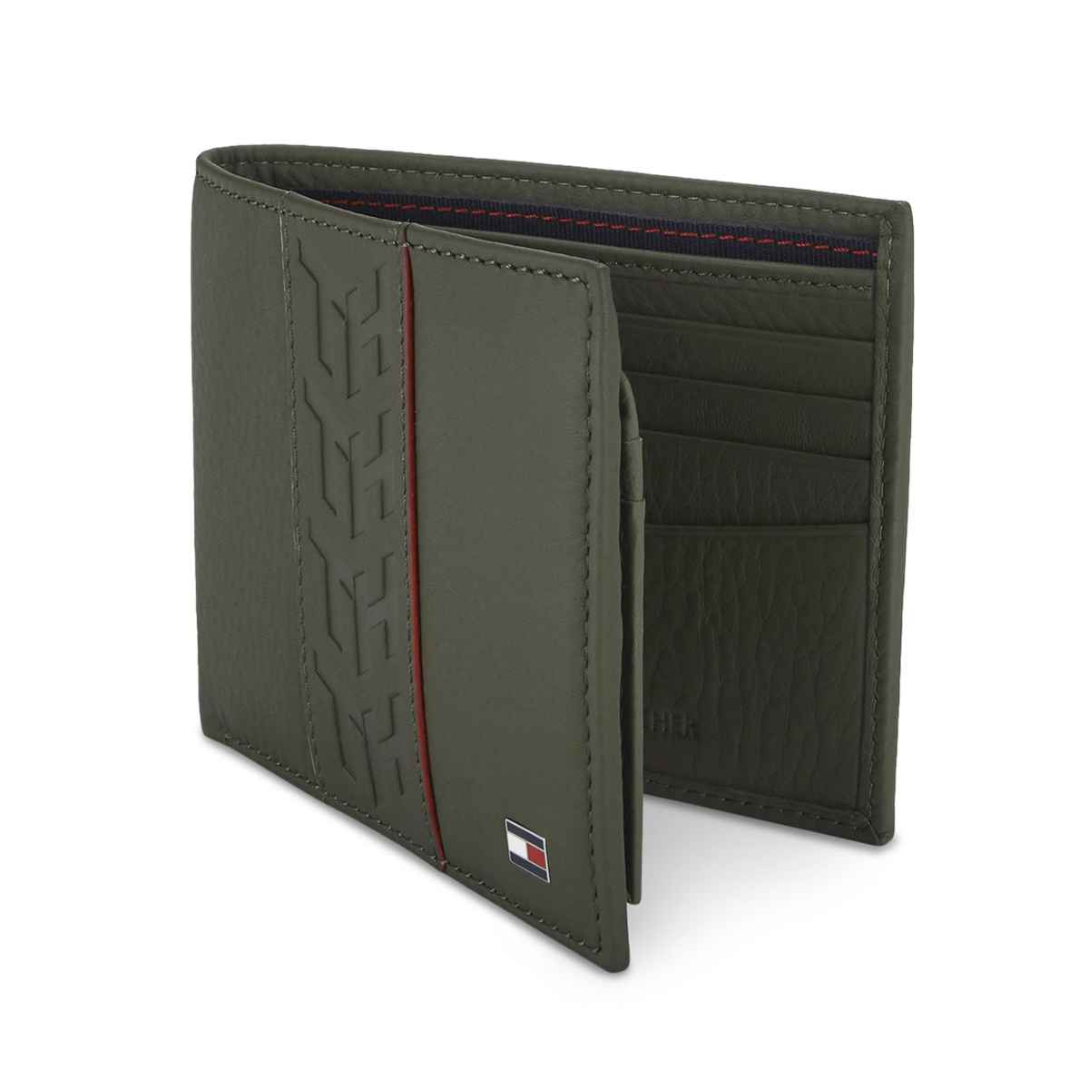 Tommy Hilfiger Men's Textured Leather Passcase Wallet | Olive - One Size