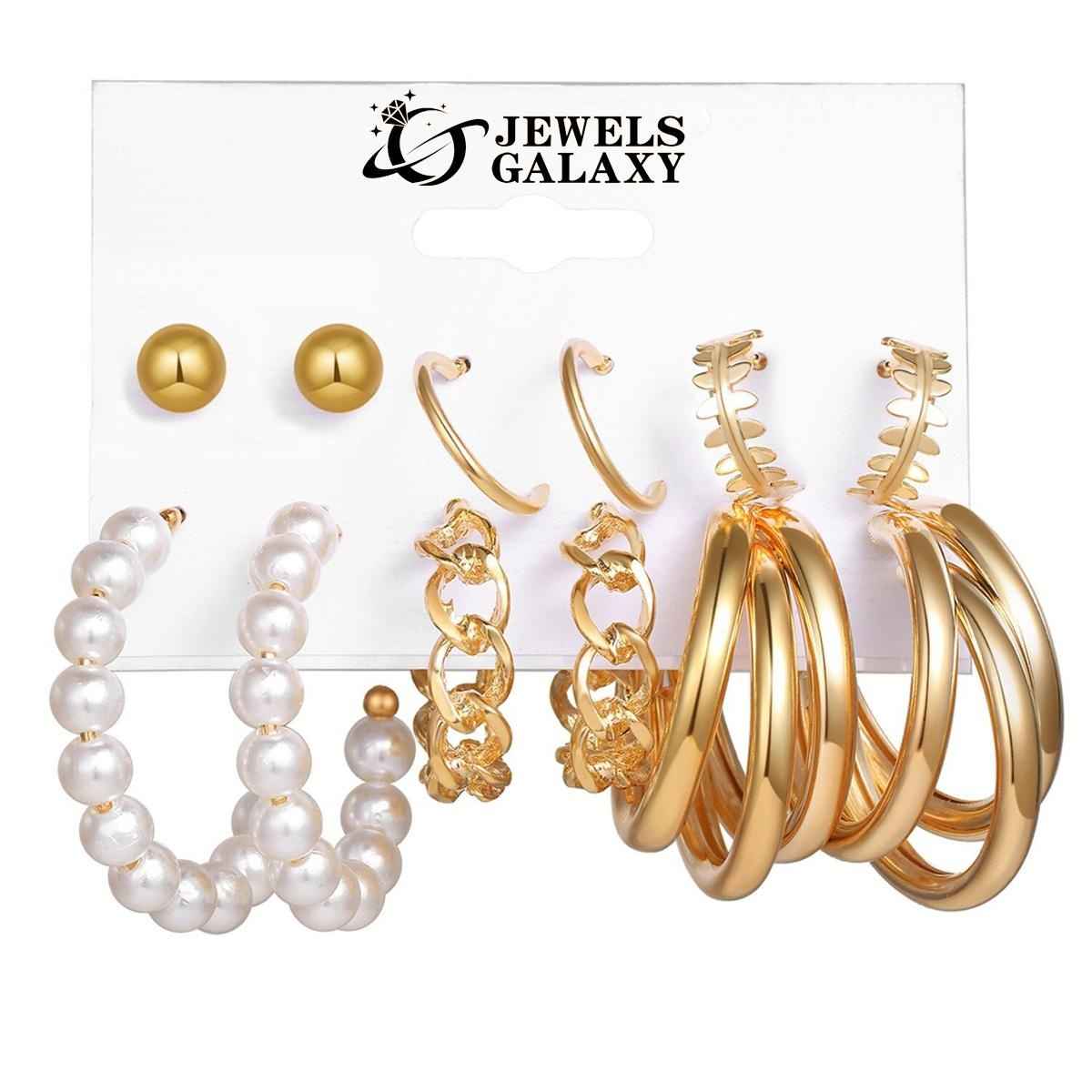 Jewels Galaxy Gold-Toned Office Wear Studs & Hoop Earrings (1 Pack 12 Pieces)