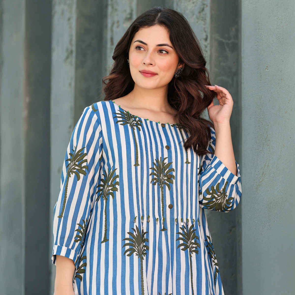 INDO ERA Women's Printed A-Line Kurta Pant set | KS0ML11341 | Multicolour - S