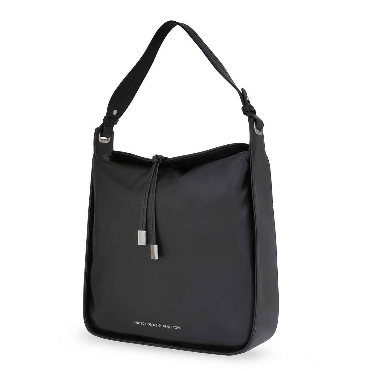 United Colors Of Benetton Women's Solid PU 7.57 L Hobo Handbag | Black - M
