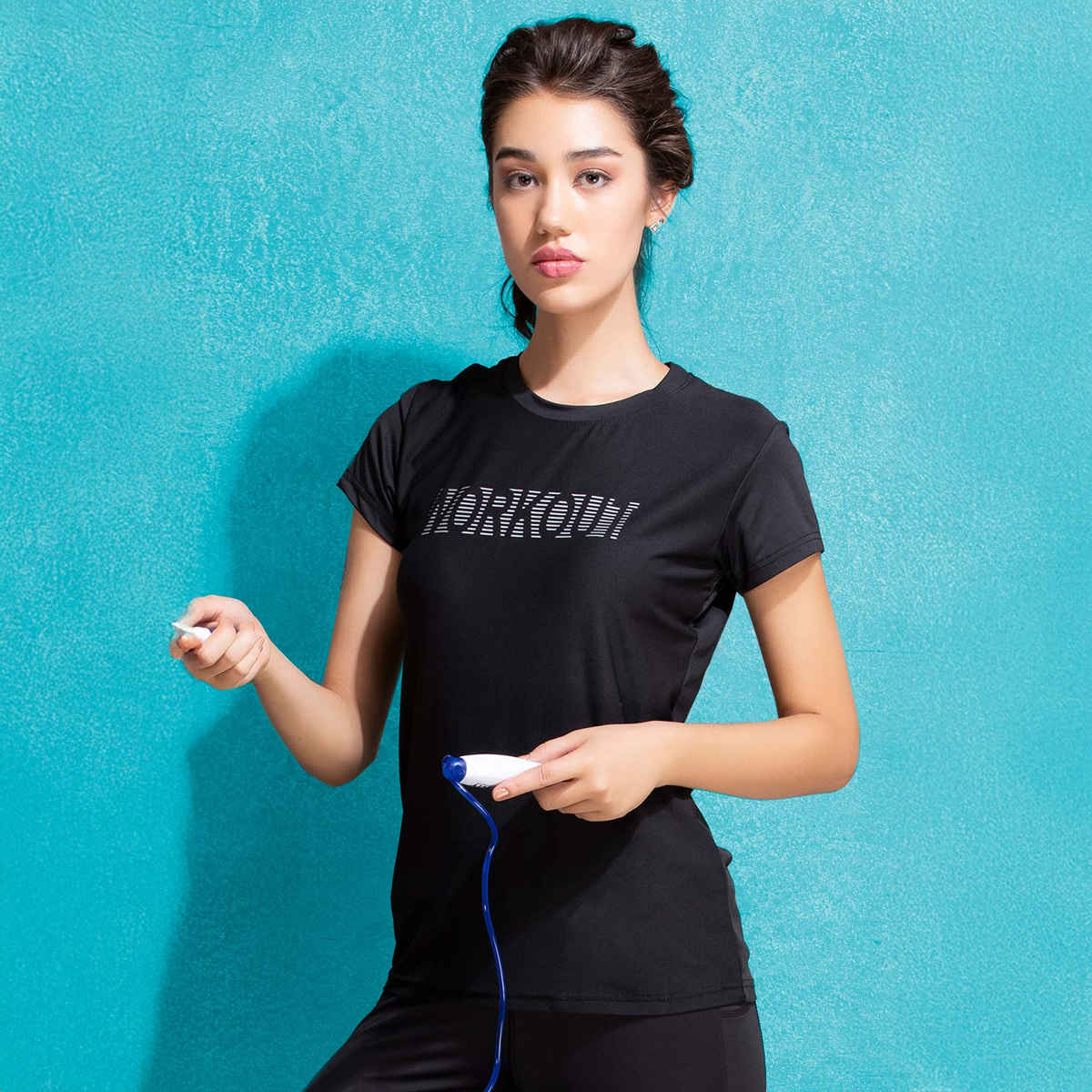 Clovia Comfort Fit Active Text Print T-Shirt | Black | XL