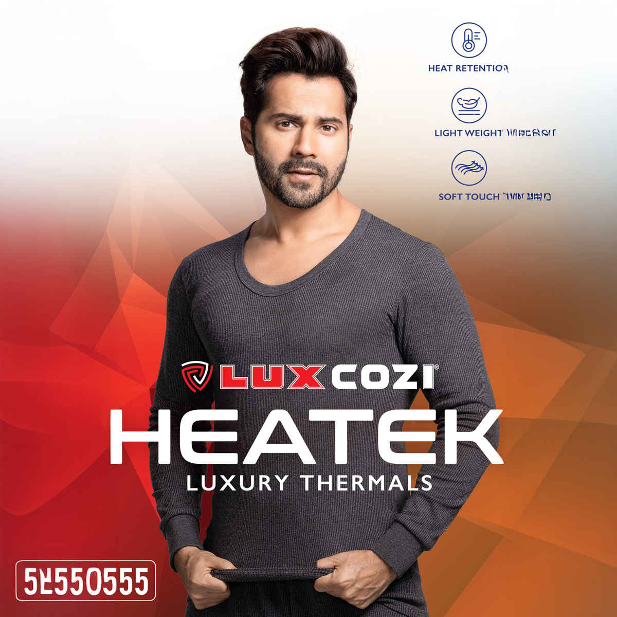 Lux Cozi Men's Heatek Thermal Comfort, Stretchable & Super Warm V-Neck Top | Black Melange-80