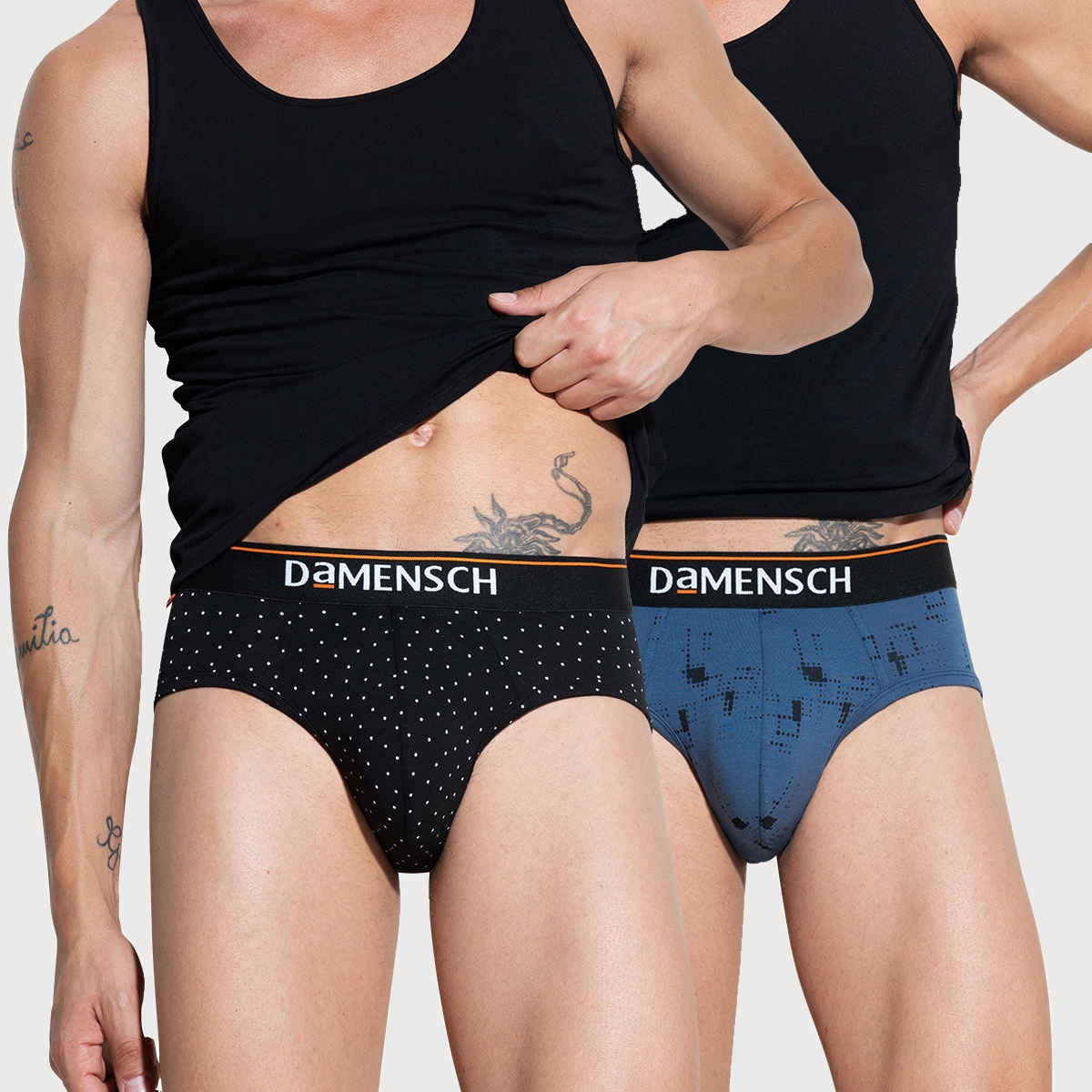 DaMENSCH Men's Premium Cotton Briefs | Black and Navy - XL