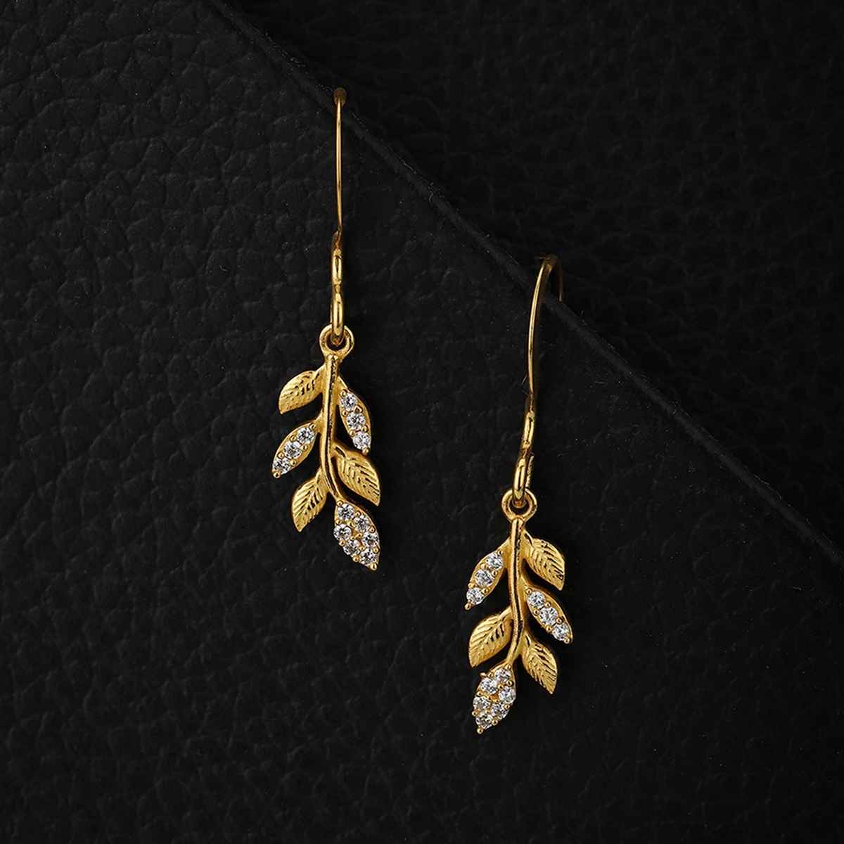 Carlton London 18kt Gold Plated with CZ Dangling Leaf Drop Earring ...