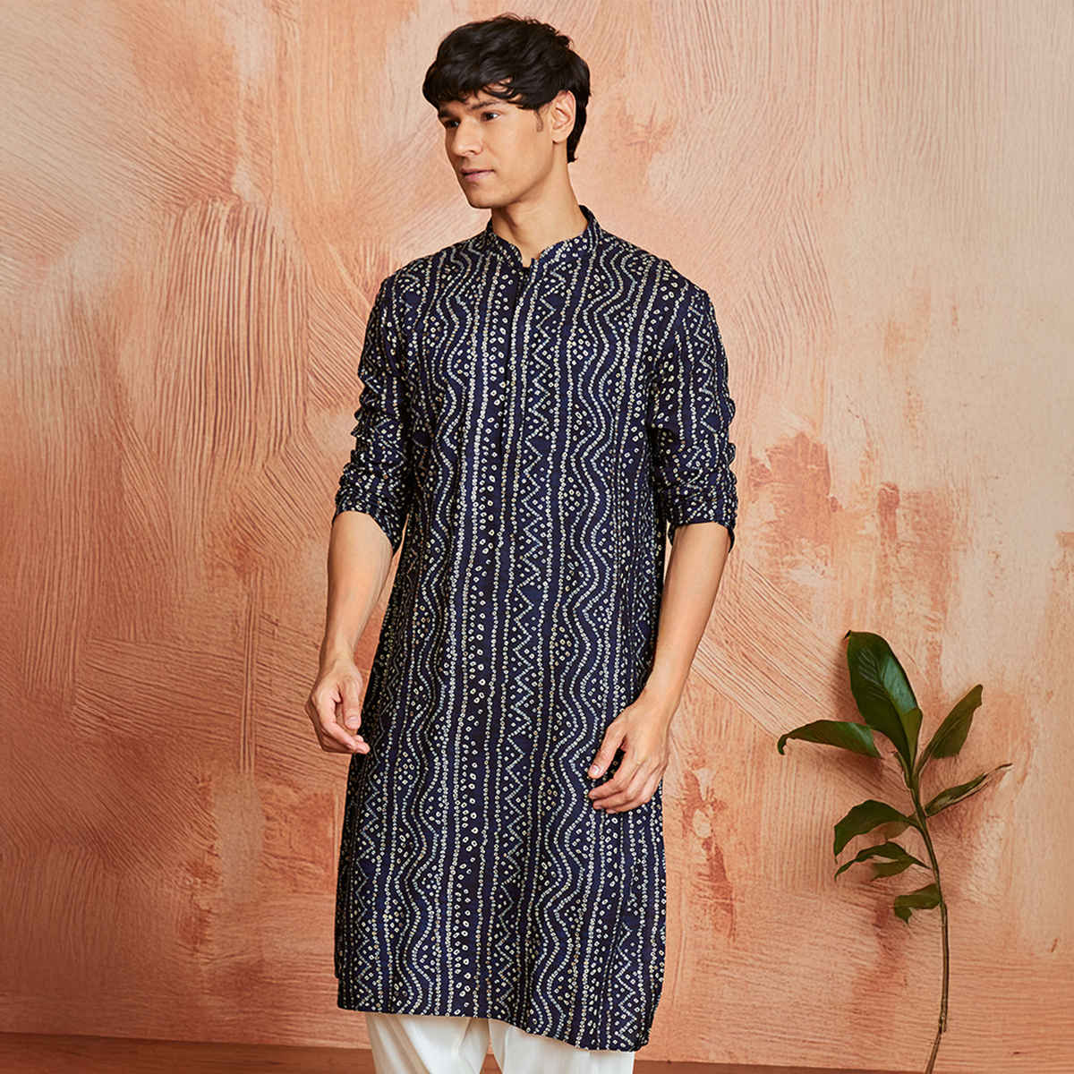 Vastramay Men's Rayon Kurta | Navy Blue - L