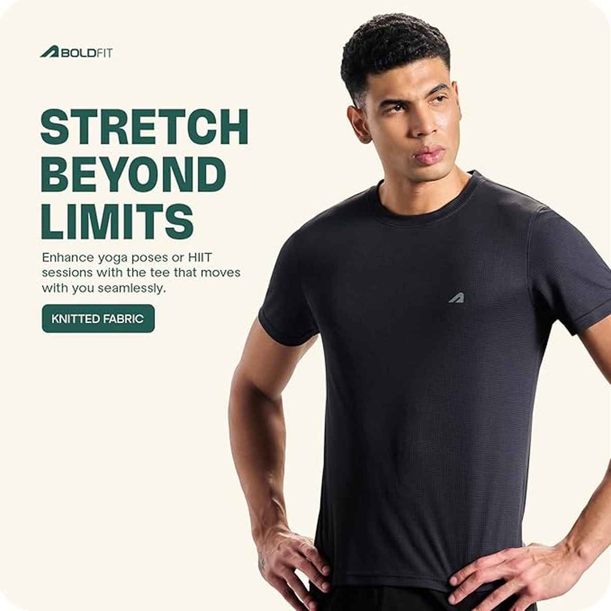 Boldfit Men's Sports T-shirt Quick Dry Fit Regular Gym Casual Active Running | Black - M