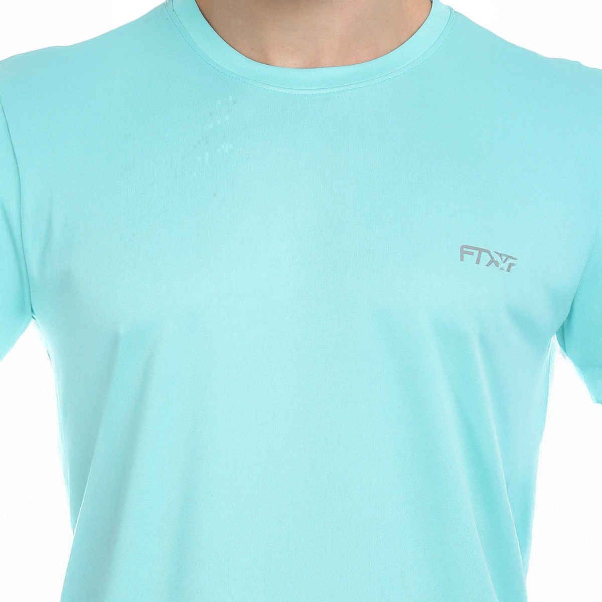 Ftx Men's Solid Round Neck Polyester Half Sleeve Casual T-shirt | Aqua | XL