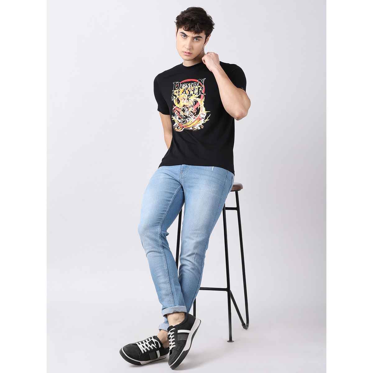 Bushirt Men's Demon Slayer Zenitsu Agatsuma Anime T-shirt | Black - M