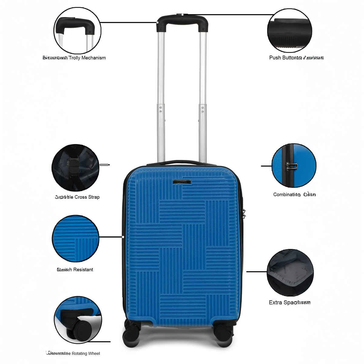 Teakwood Textured ABS and Polycarbonate 100 L Retractable Hard Luggage Trolley Bag | Blue - S