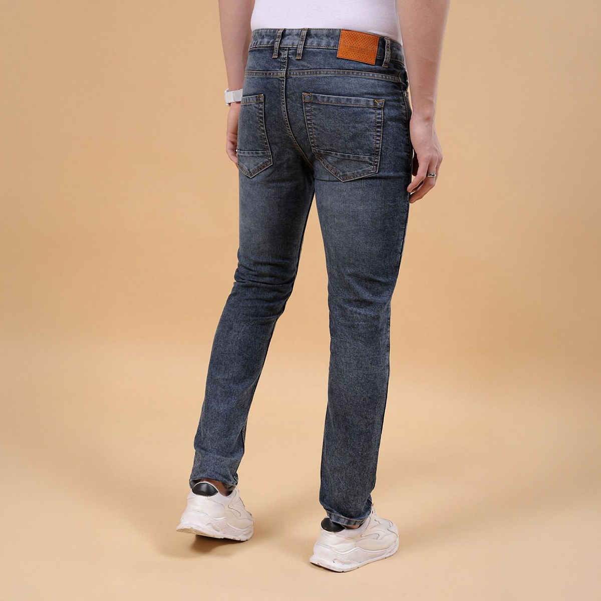 The Indian Garage Co Men's Slim Fit Solid Casual | Navy Blue - 34