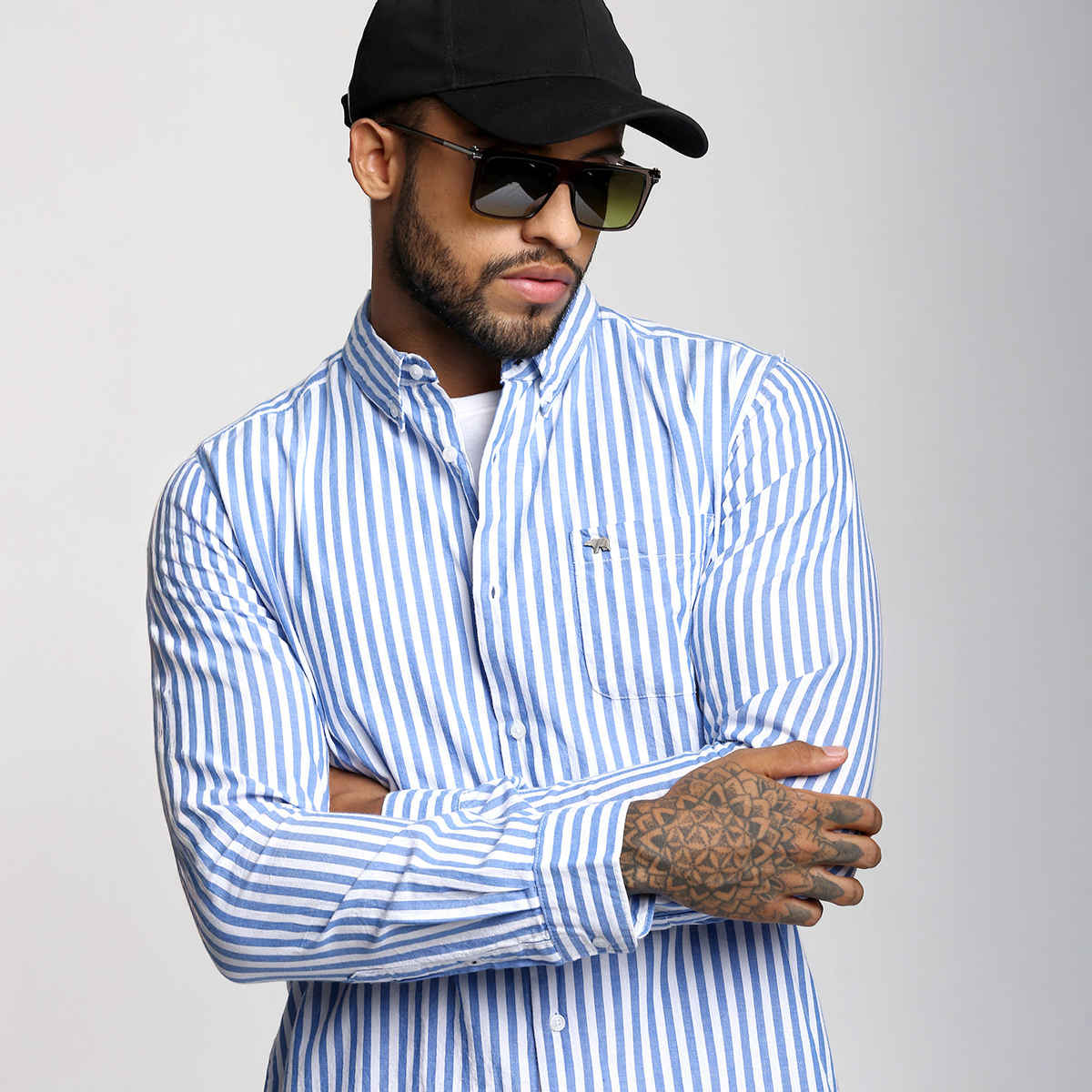 The Bear House Men Slim Fit Striped Casual Shirt - Anise | Blue | L