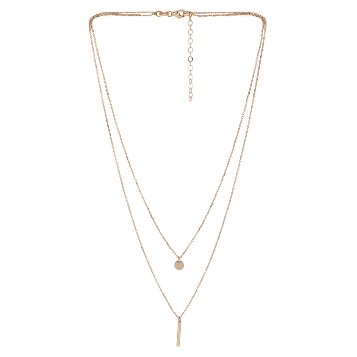 Carlton London 18kt Rose Gold Plated Dangling Bar Double Chain Layered Necklace | B523814N