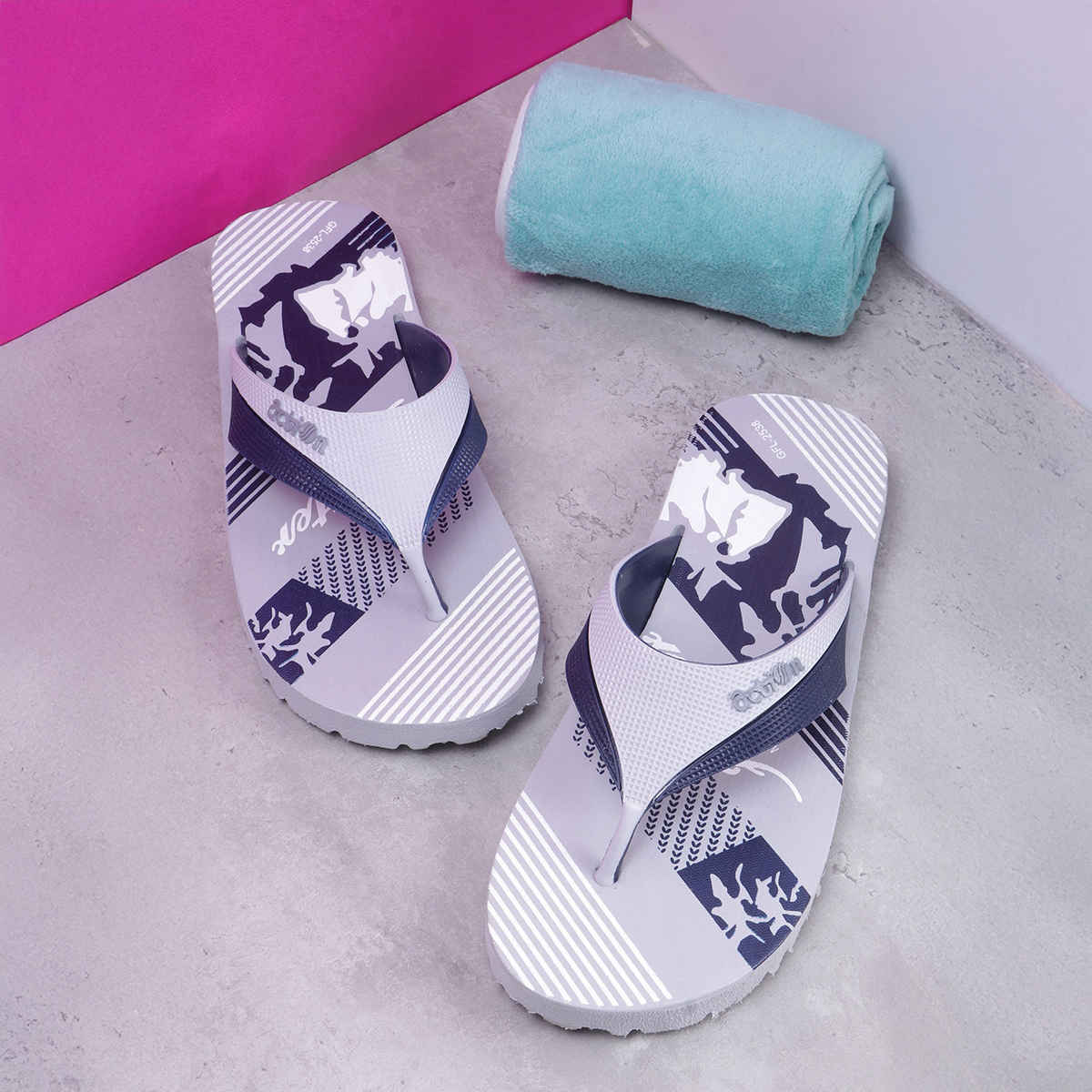 Action Men's Gfl-2538 Slippers | Evening Walk | Bathroom | Room Slippers | Light Grey and Bue - UK 8