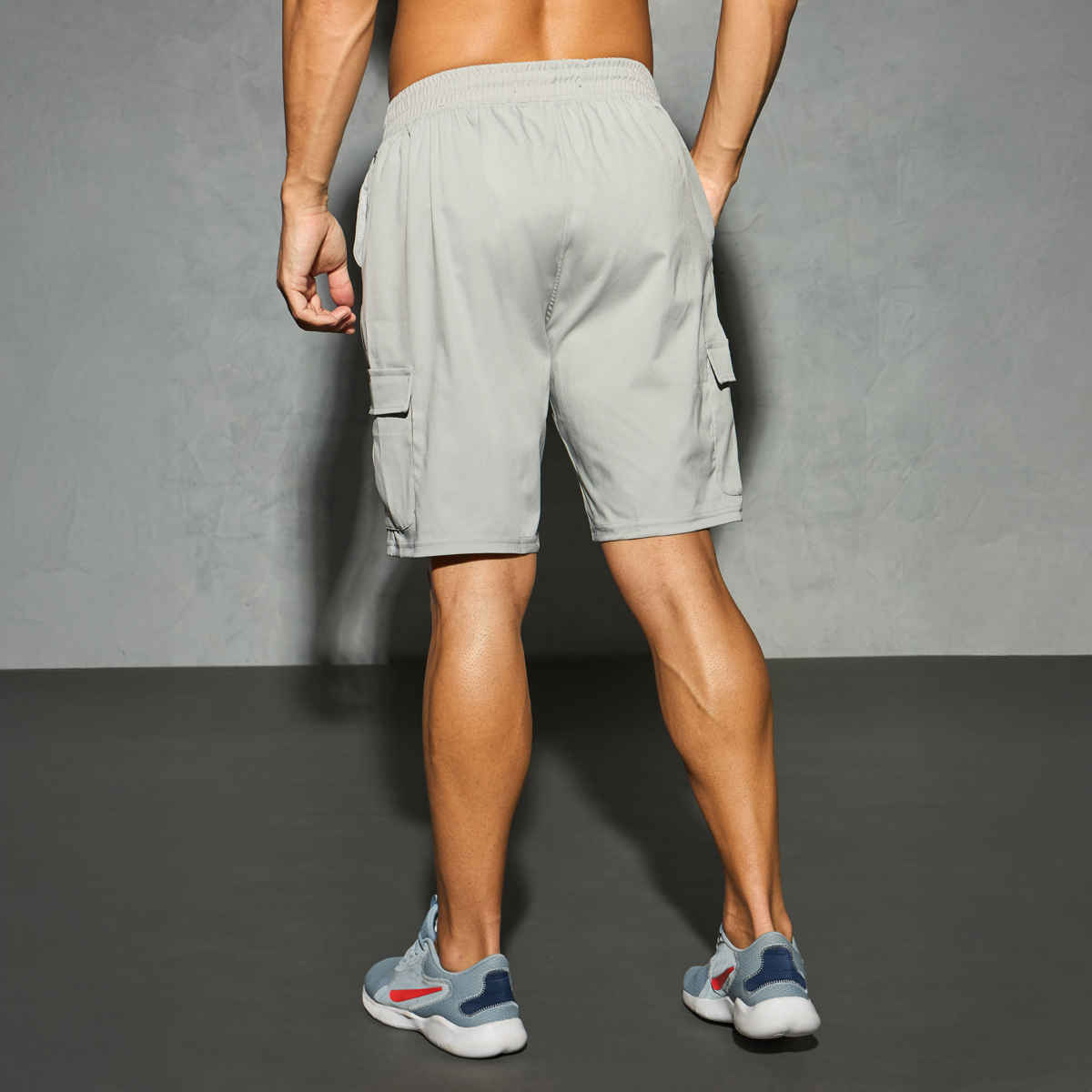 Technosport Men Poly Solid Slim Fit Sports Shorts with TS FLEXI | Ash | L