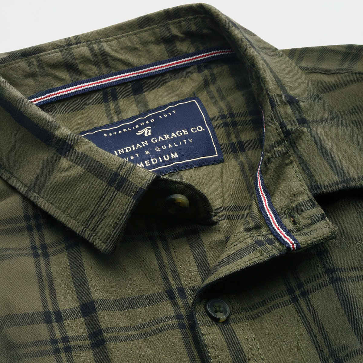 The Indian Garage Co Men's Slim Fit Checkered Casual Shirt | Green - S